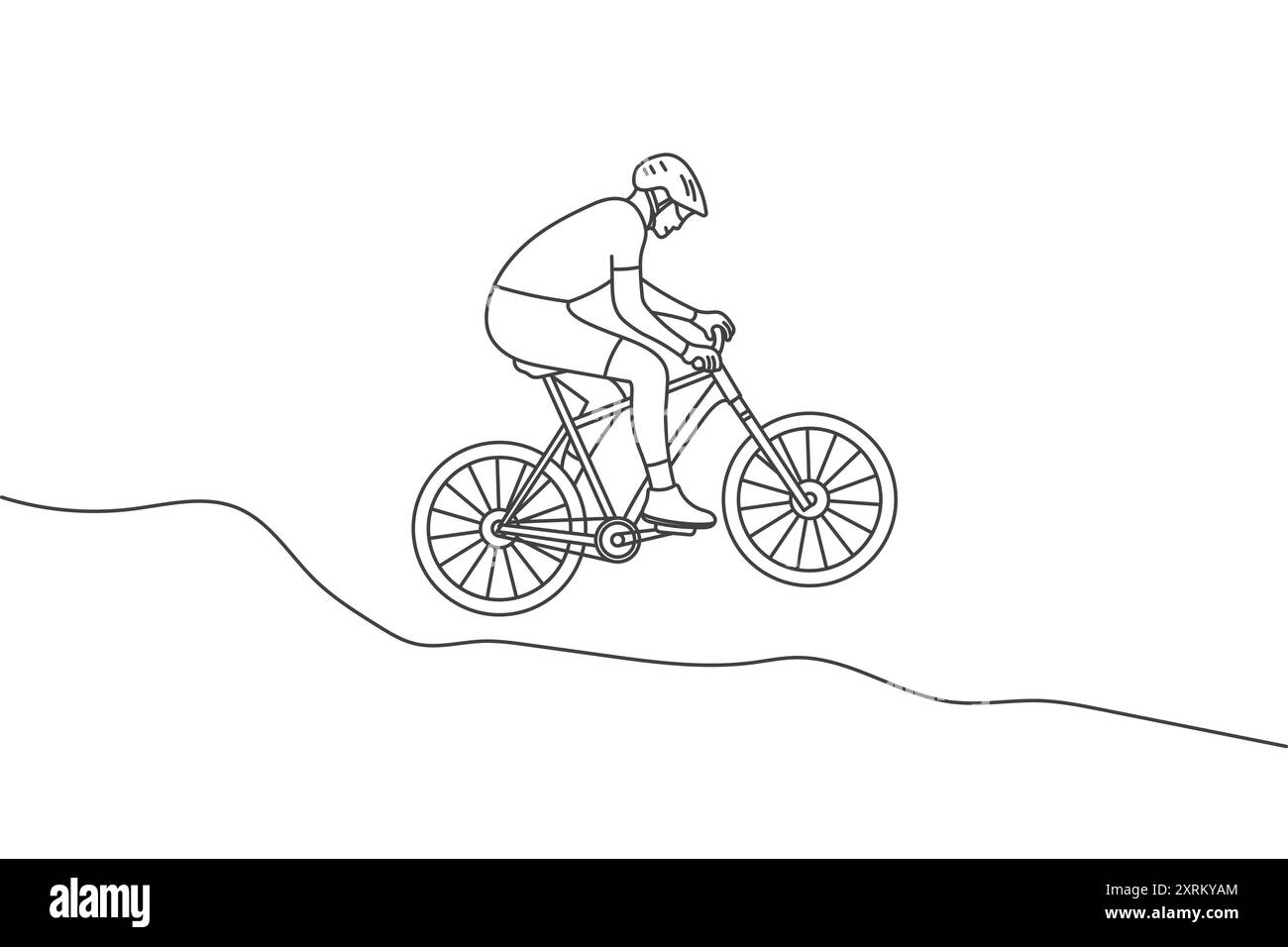 Ciclismo uomo illustrazione design in stile line art sfondo bianco isolato Illustrazione Vettoriale