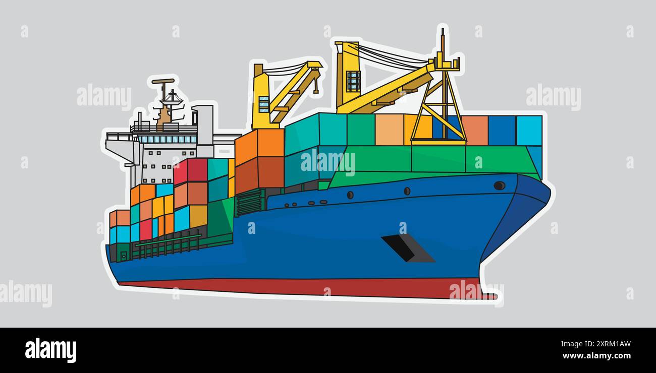 Illustrazione vettore container Cargo Freight Ships Illustrazione Vettoriale