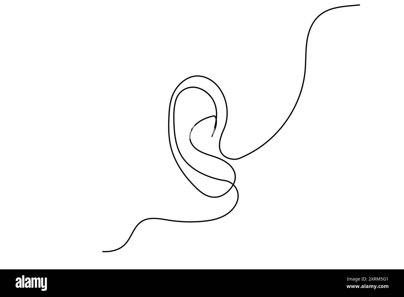 L'orecchio umano disegna una linea continua dell'icona vettoriale del contorno isolato Illustrazione Vettoriale
