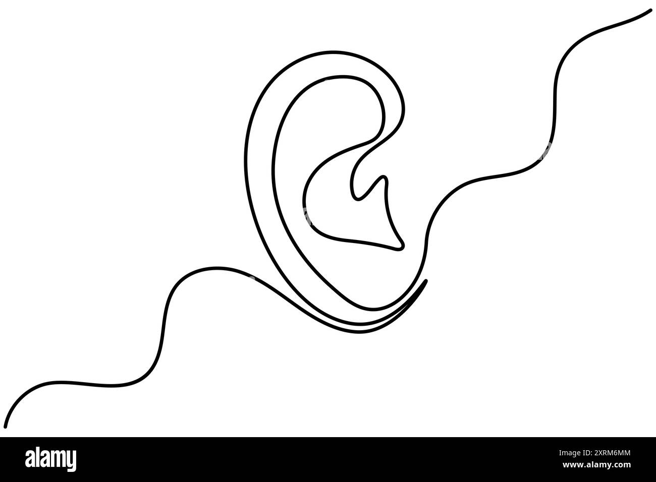 L'orecchio umano disegna una linea continua dell'icona vettoriale del contorno isolato Illustrazione Vettoriale