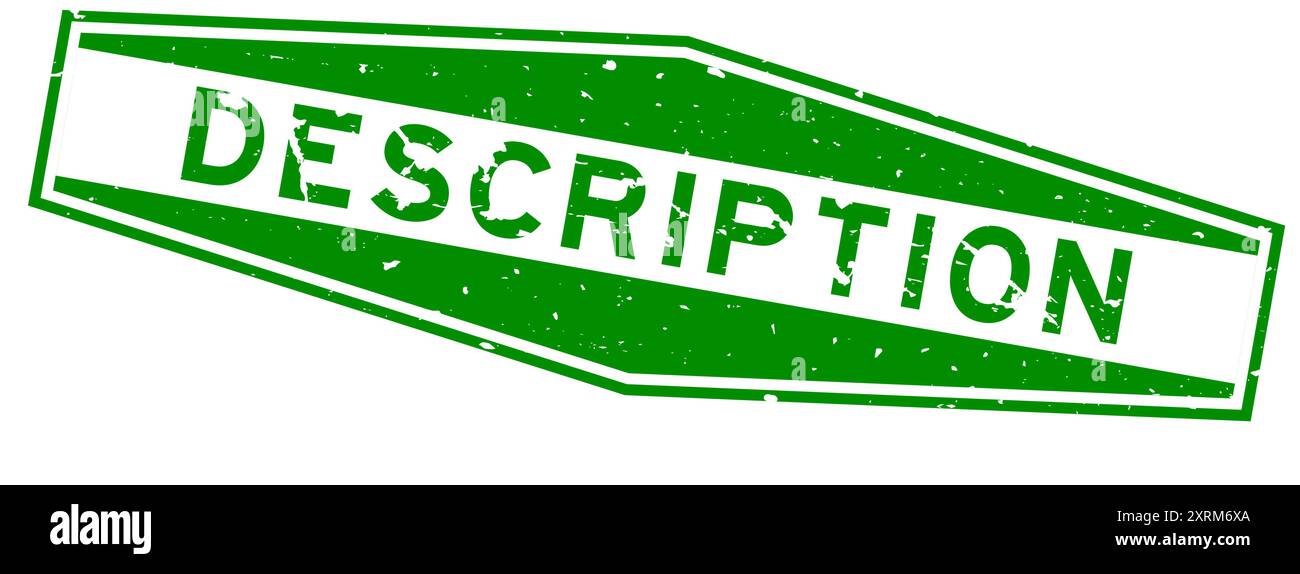 Parola descrittiva verde grunge sigillo in gomma esagonale stampigliato su sfondo bianco Illustrazione Vettoriale