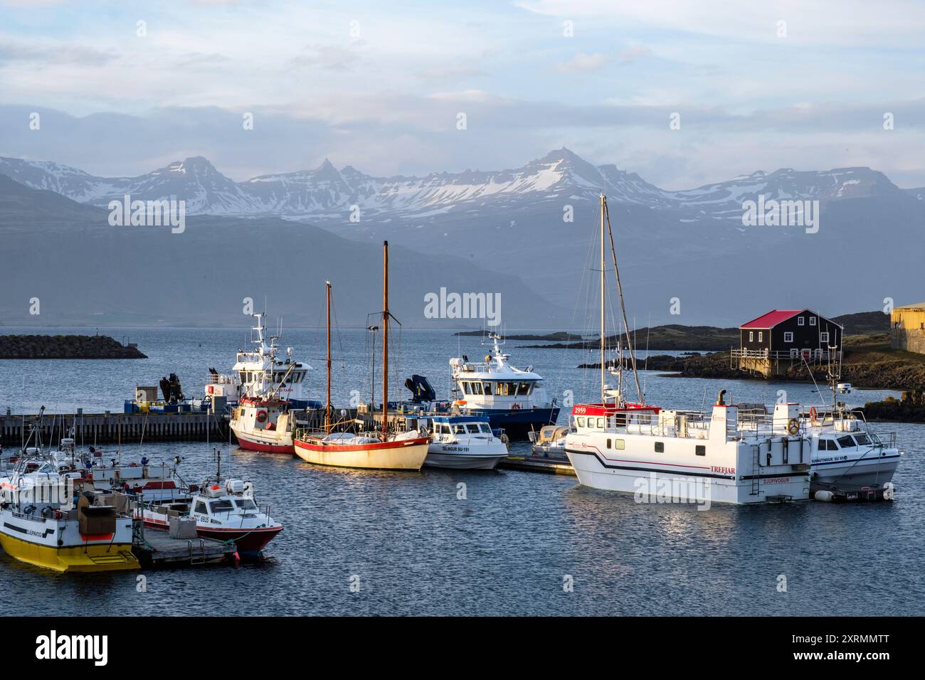 Piccolo porto nel fiordo | Petit port de pêche dans le fjörd Foto Stock