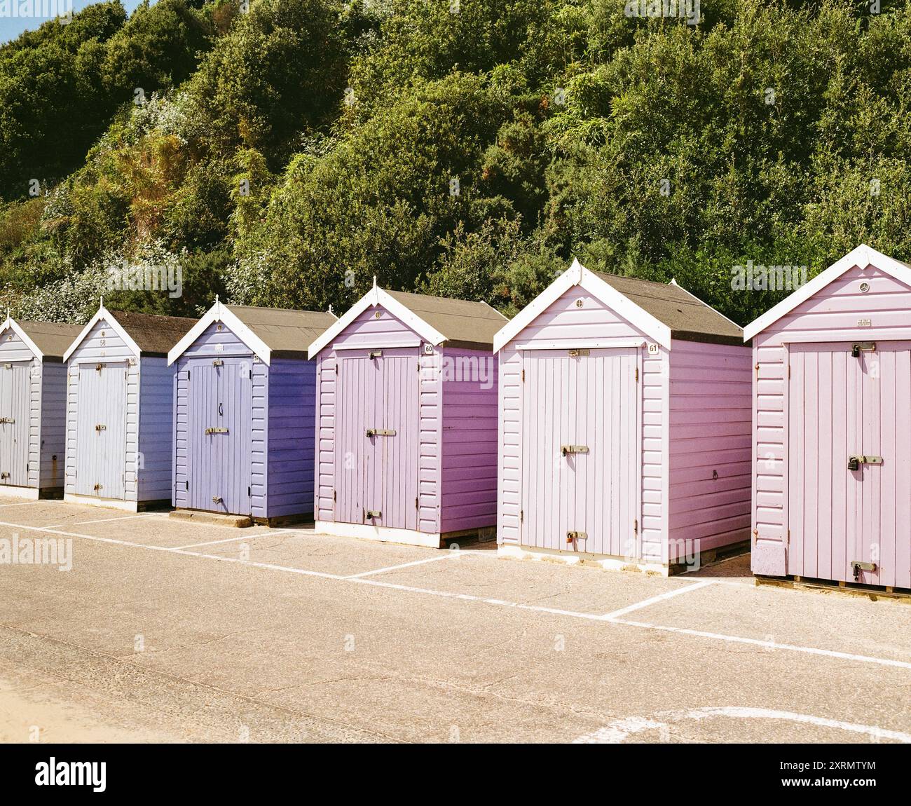 Beach Huts, Bournemouth, Dorset, Inghilterra, Regno Unito Foto Stock