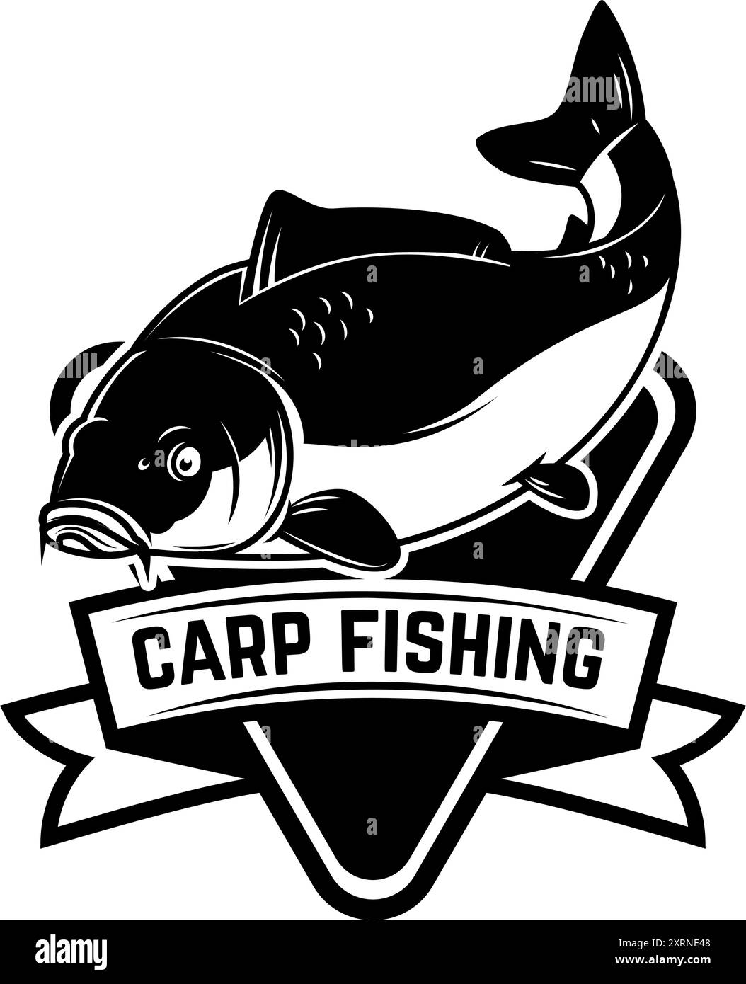 Pesca di carpa. Stemma con pesce carpa. Elemento di design per logo, etichetta, cartello, poster. Illustrazione vettoriale Illustrazione Vettoriale