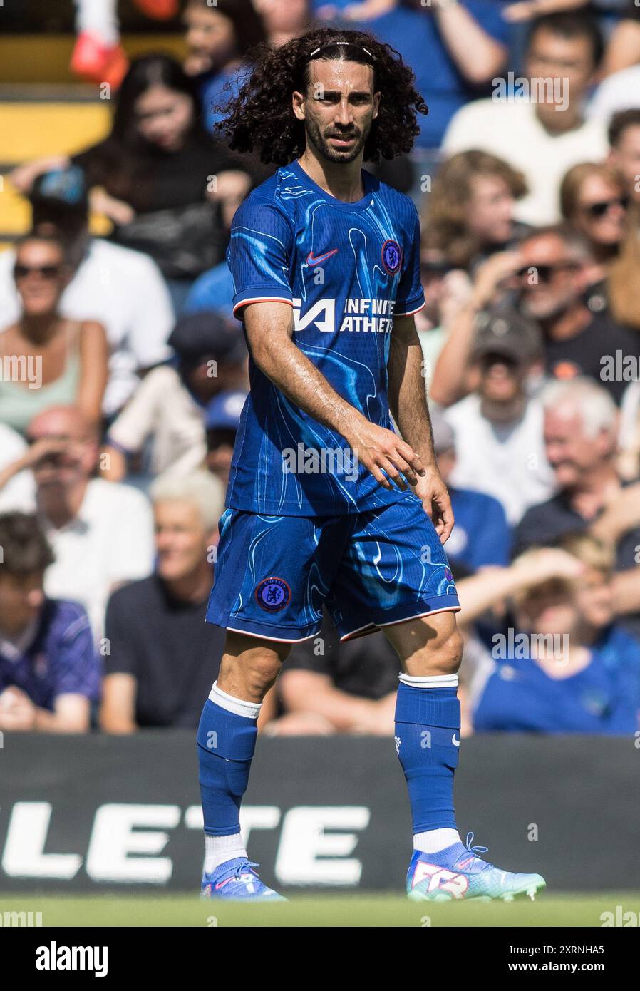 Londra, Regno Unito. 11 agosto 2024. Marc Cucurella del Chelsea FC durante l'amichevole di pre-stagione tra Chelsea e Inter Milan allo Stamford Bridge, Londra, Inghilterra, l'11 agosto 2024. Foto di Steve Ball. Solo per uso editoriale, licenza richiesta per uso commerciale. Non utilizzare in scommesse, giochi o pubblicazioni di singoli club/campionato/giocatori. Crediti: UK Sports Pics Ltd/Alamy Live News Foto Stock