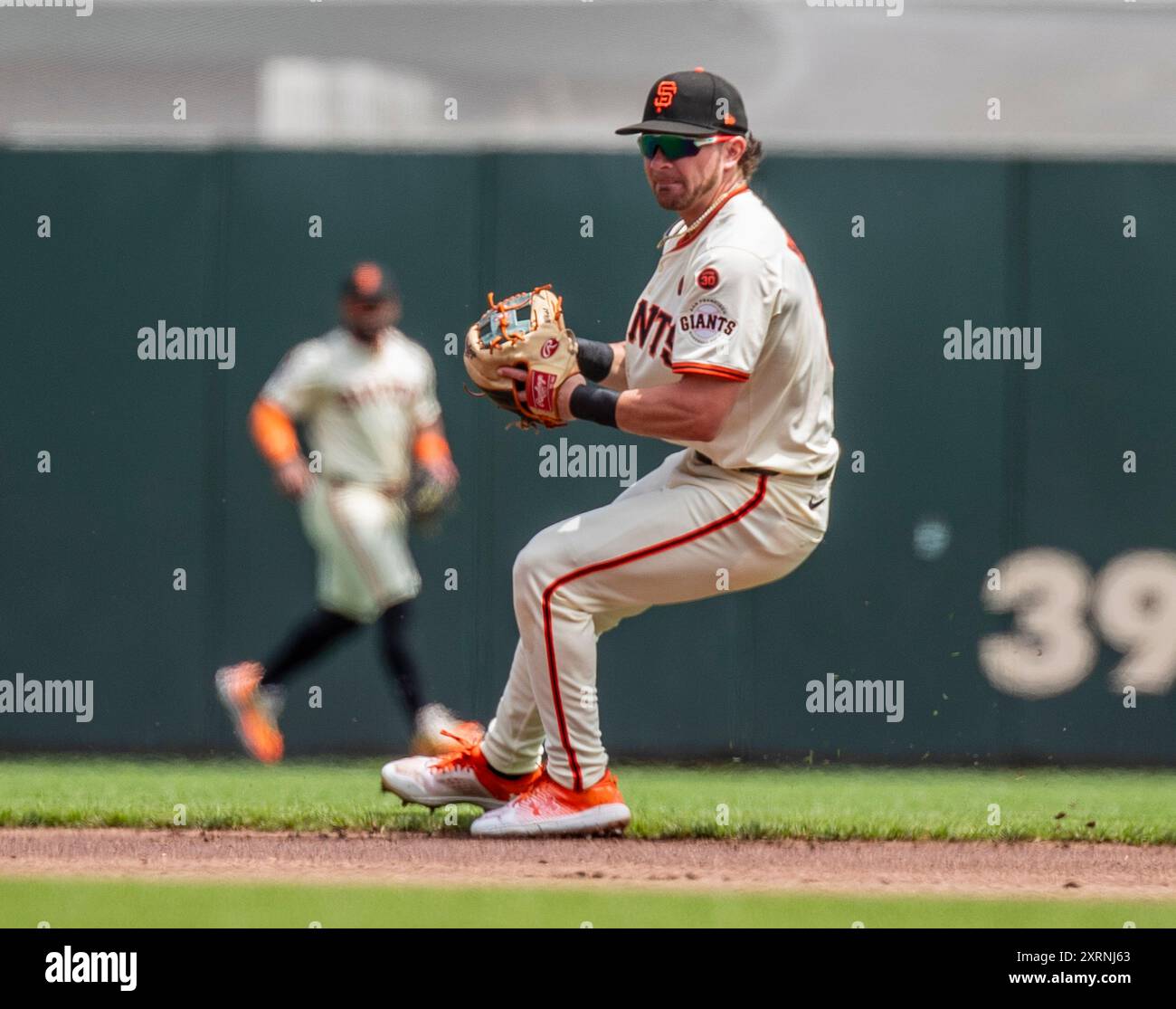 San Francisco, Stati Uniti. 11 agosto 2024 San Francisco CA, U.S.A. l'interbase di San Francisco Brett Wissely (0) fa una giocata in campo durante la partita MLB tra i Detroit Tigers e i San Francisco Giants all'Oracle Park San Francisco California. Thurman James/CSM credito: Cal Sport Media/Alamy Live News Foto Stock