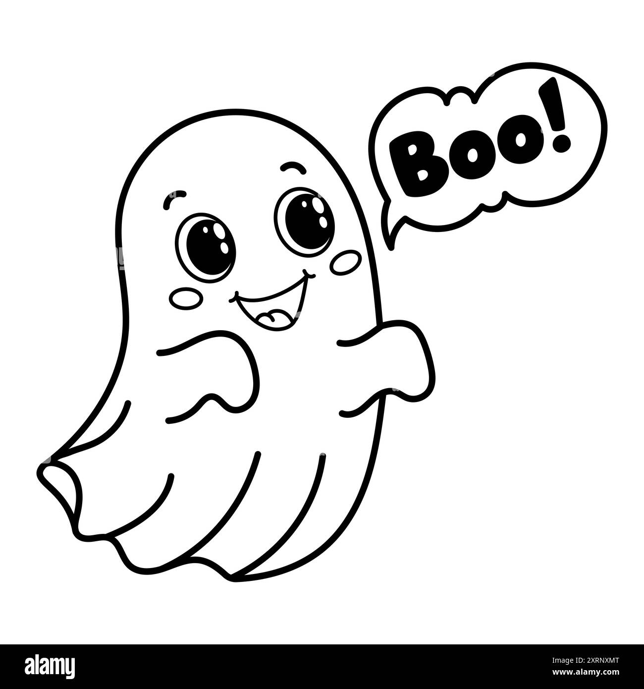 Affascinante illustrazione vettoriale in bianco e nero di un fantasma di Halloween. Perfetto per i bambini che colorano libri Illustrazione Vettoriale