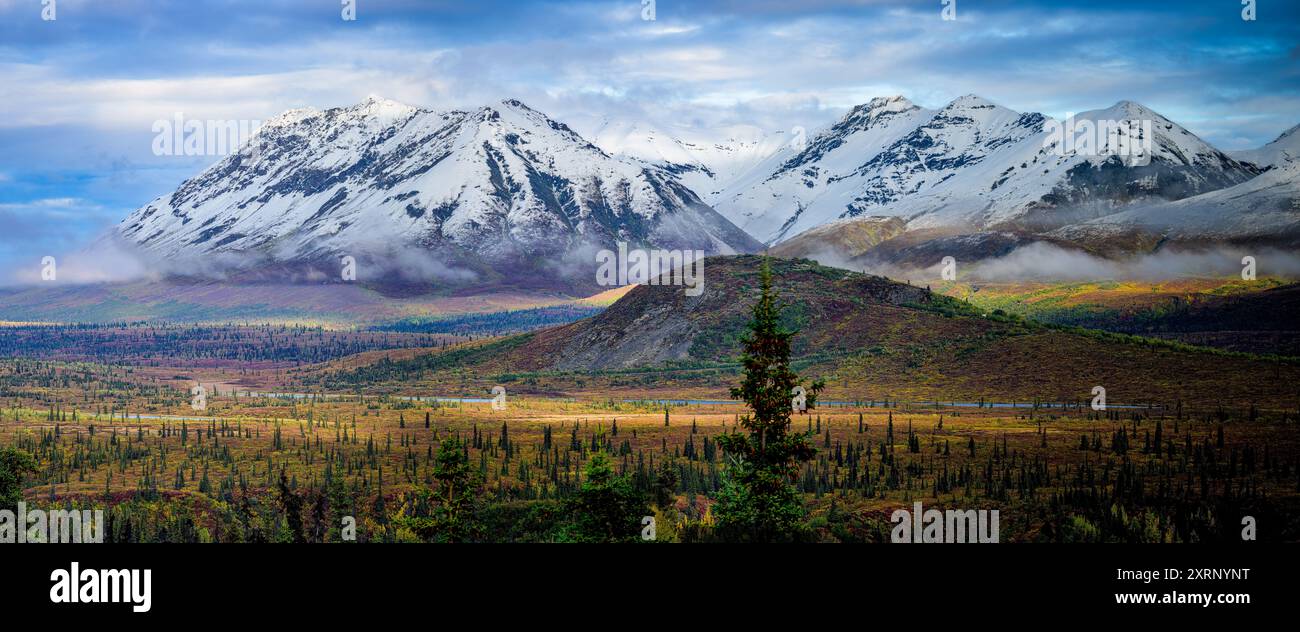 Colori autunnali nella zona intorno al lago Trail e al lago Knob alla base della collina Knob nella valle di Matanuska Foto Stock