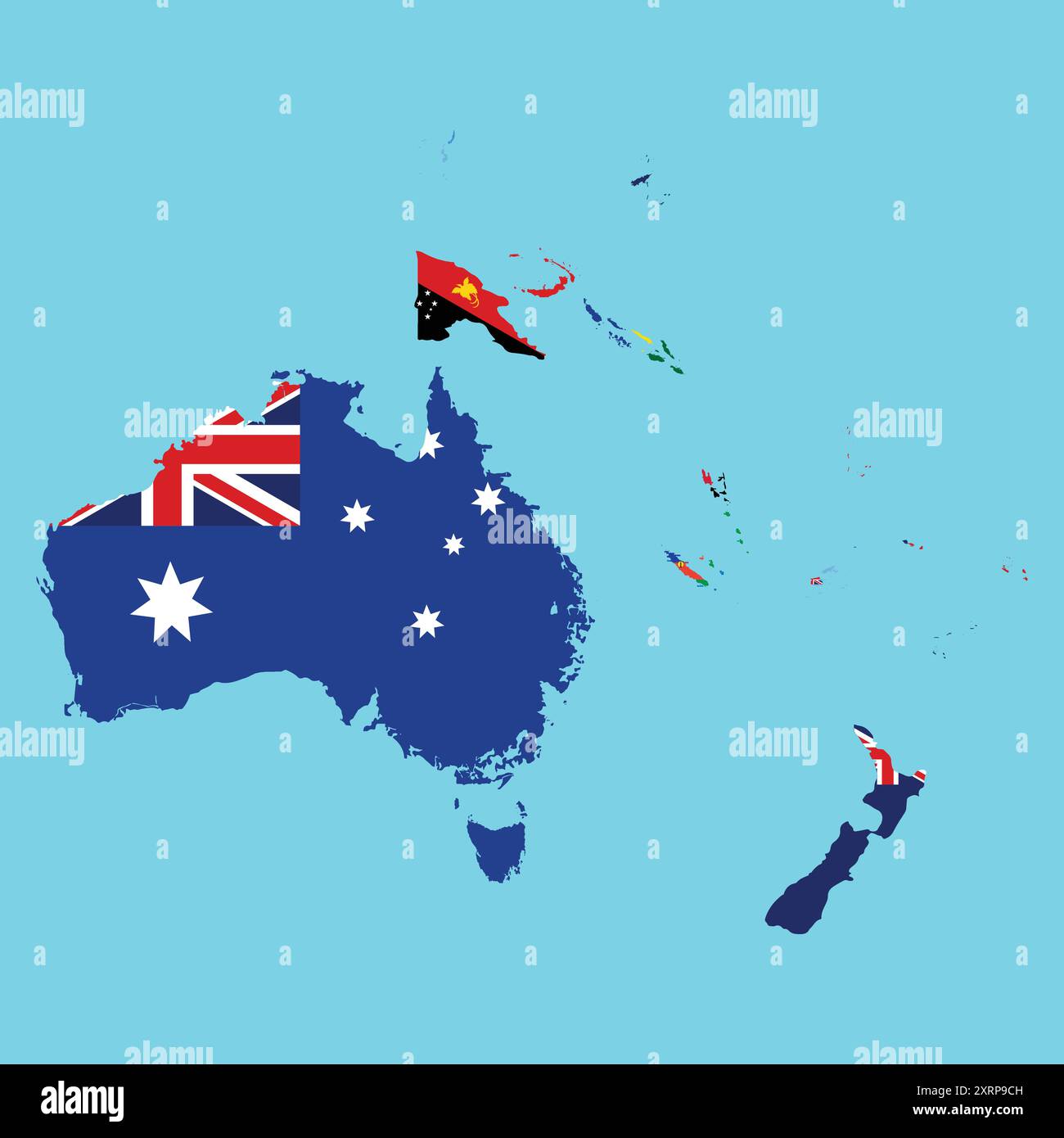 Mappa australiana di tutti i paesi con vettore di bandiera Illustrazione Vettoriale