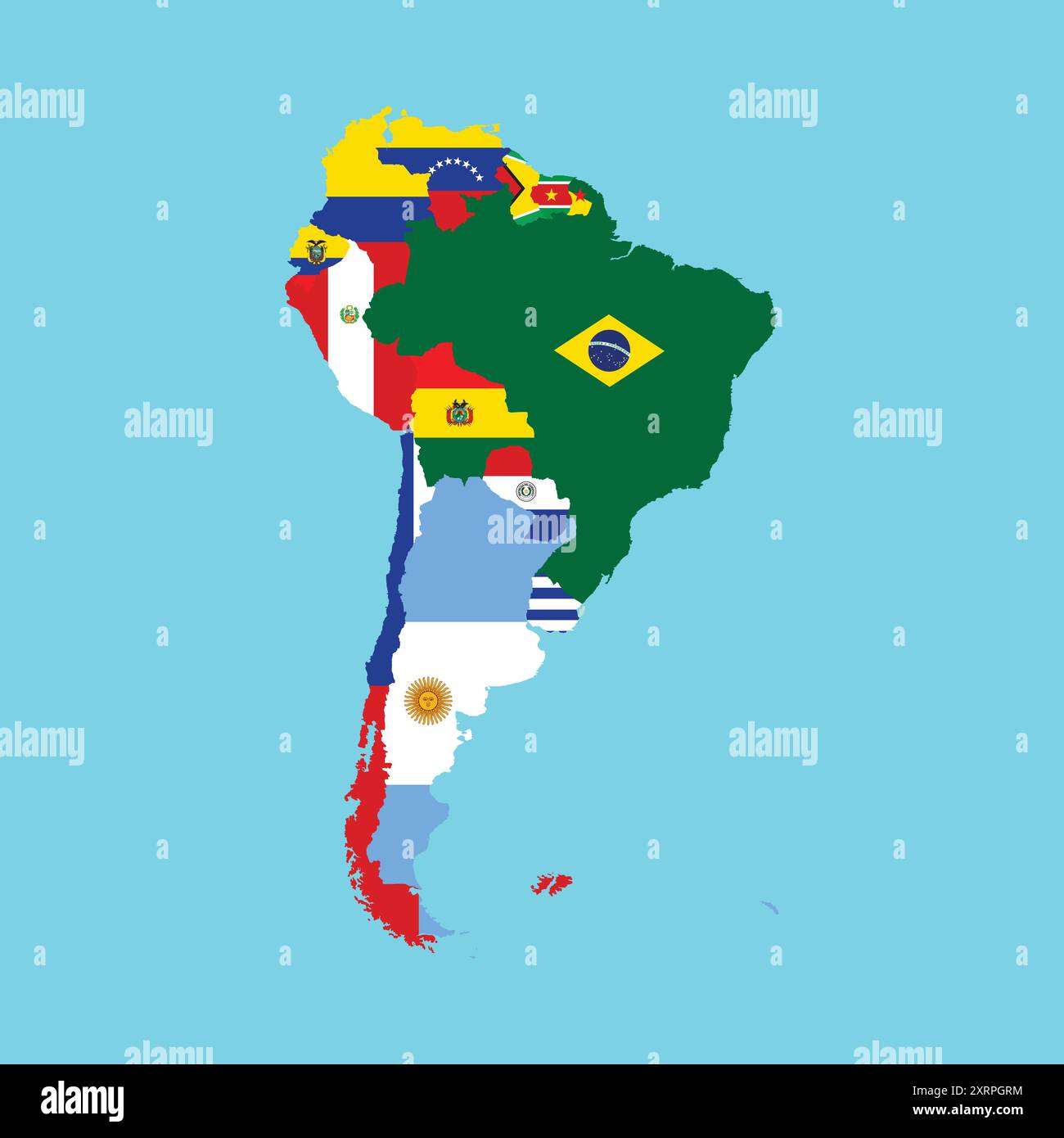 mappa del sud america con vettore di bandiera Illustrazione Vettoriale