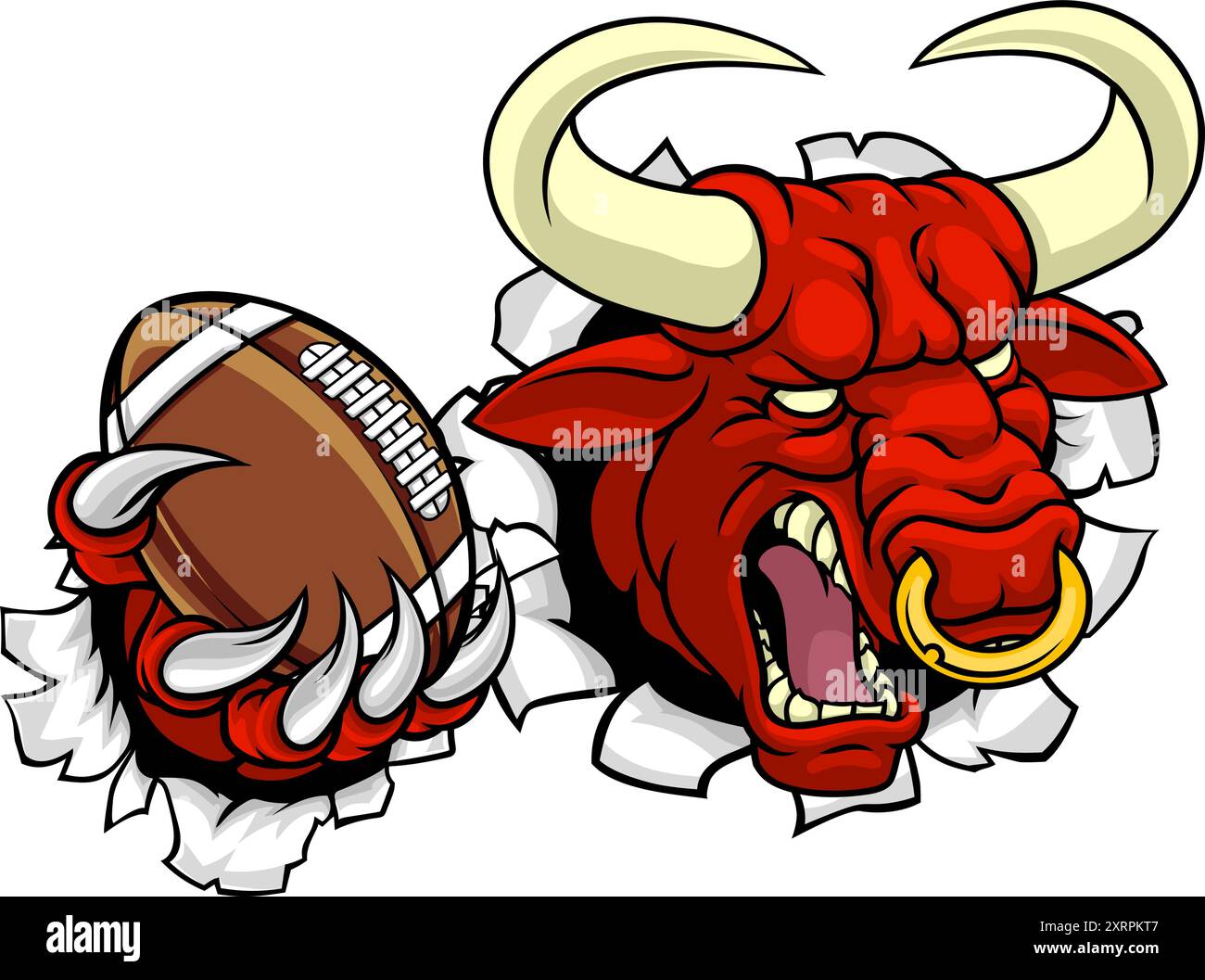 Bull Minotaur Longhorn Cow Football Mascot Cartoon Illustrazione Vettoriale