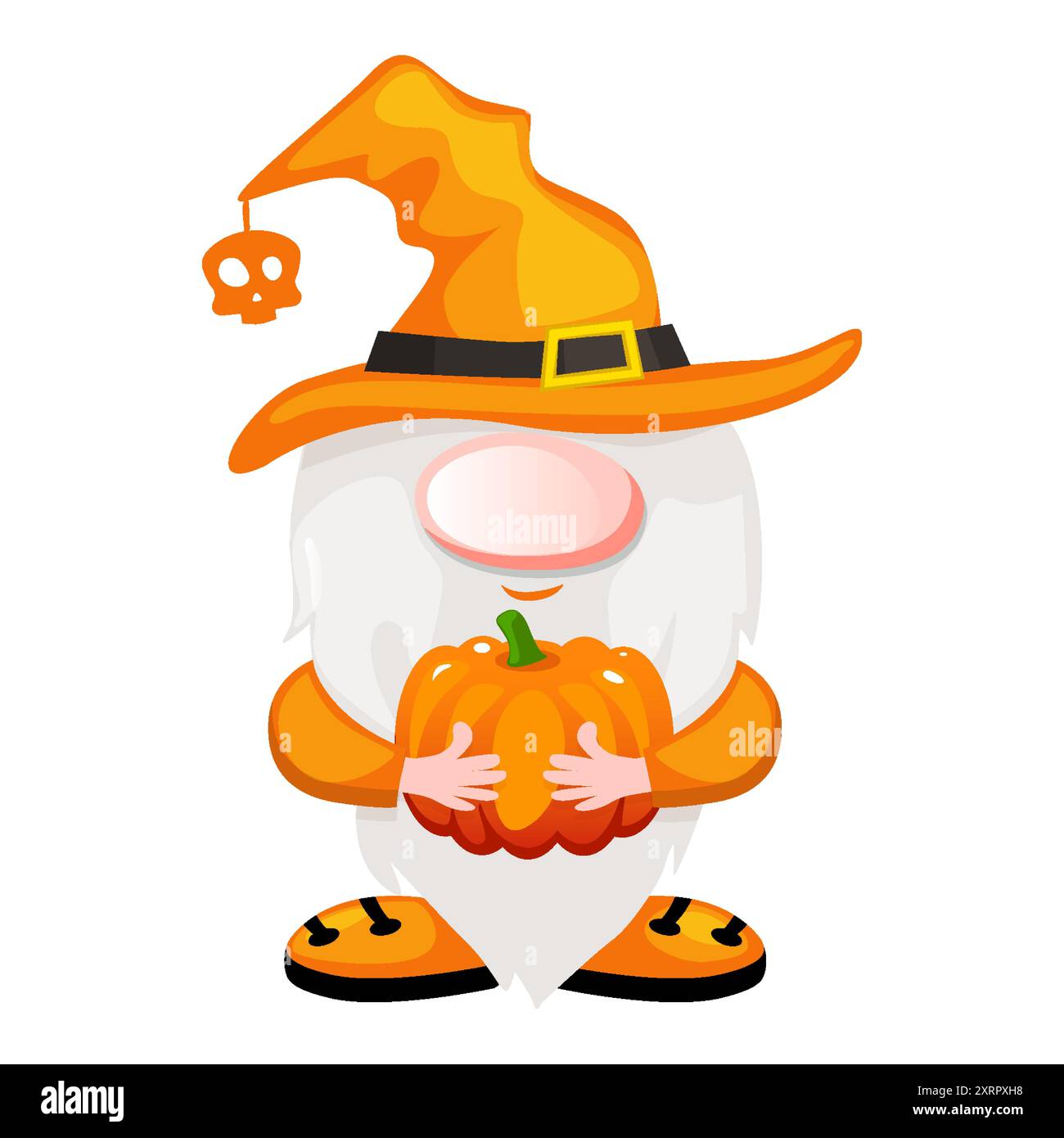 Gnomo di Halloween con una zucca in mano. Vettore di progettazione del calendario Halloween Gnome. Carina illustrazione di Halloween Vector Illustrazione Vettoriale