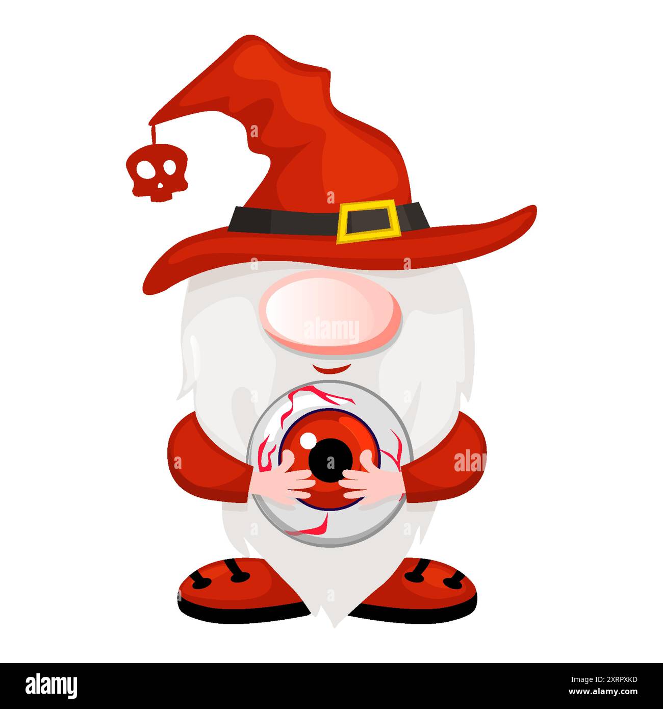 Gnomo di Halloween con un occhio in mano. Vettore di progettazione del calendario Halloween Gnome. Carina illustrazione di Halloween Vector Illustrazione Vettoriale