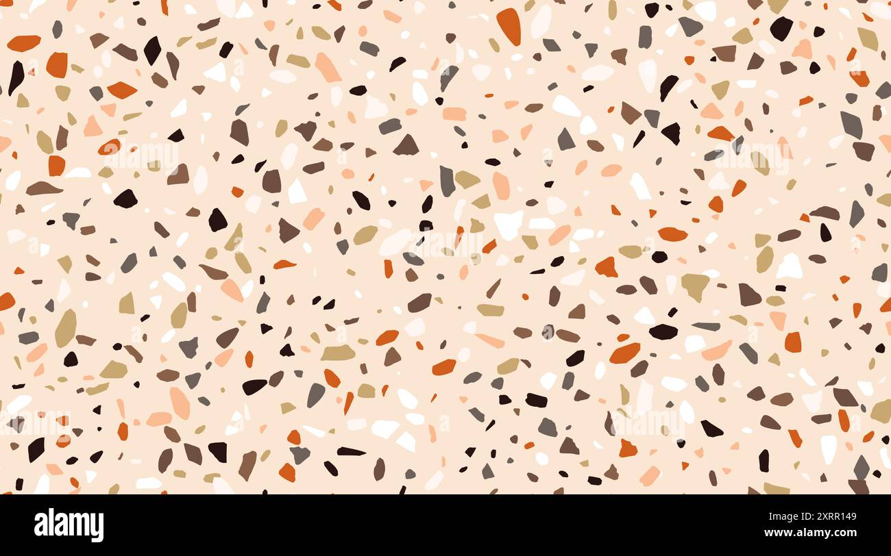 Mosaico terrazzo motivo piastrelle in ceramica, struttura in marmo terazo sfondo vettoriale con granito colorato o pietre di quarzo. Mosaico terrazzo italiano Illustrazione Vettoriale