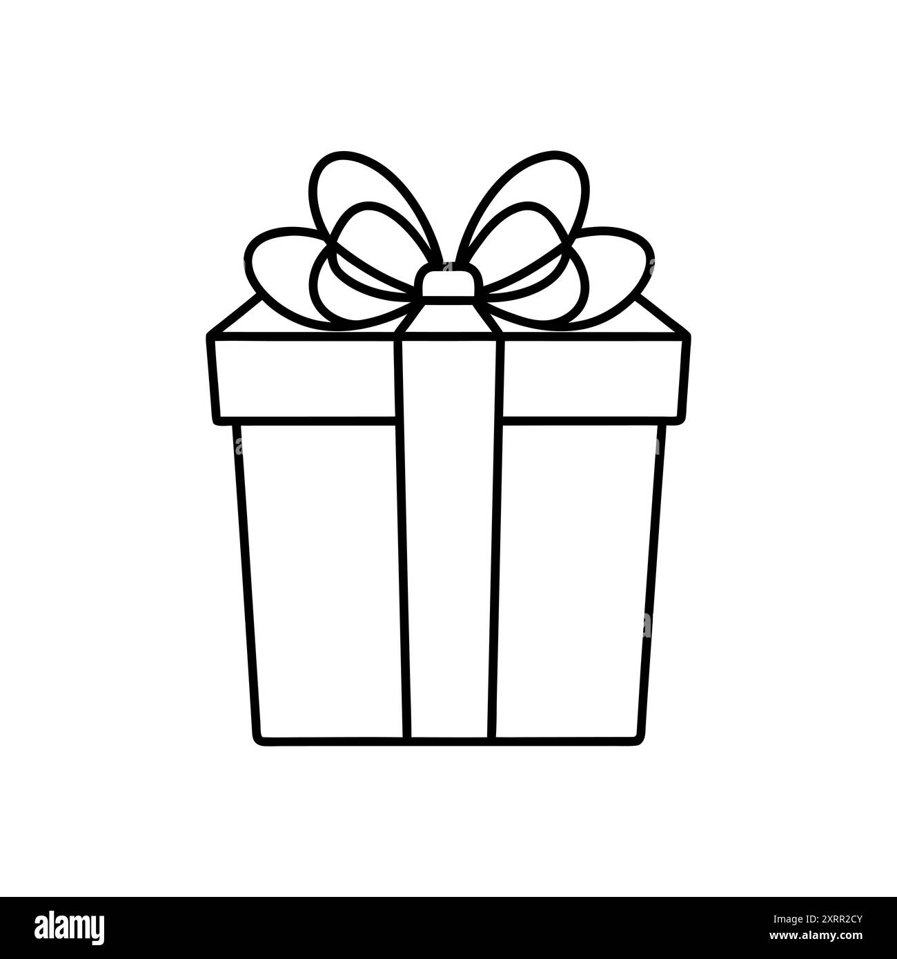 Icona della confezione regalo. Confezione regalo disegnata con fiocco. Icona della confezione regalo lineare. Illustrazione Vettoriale