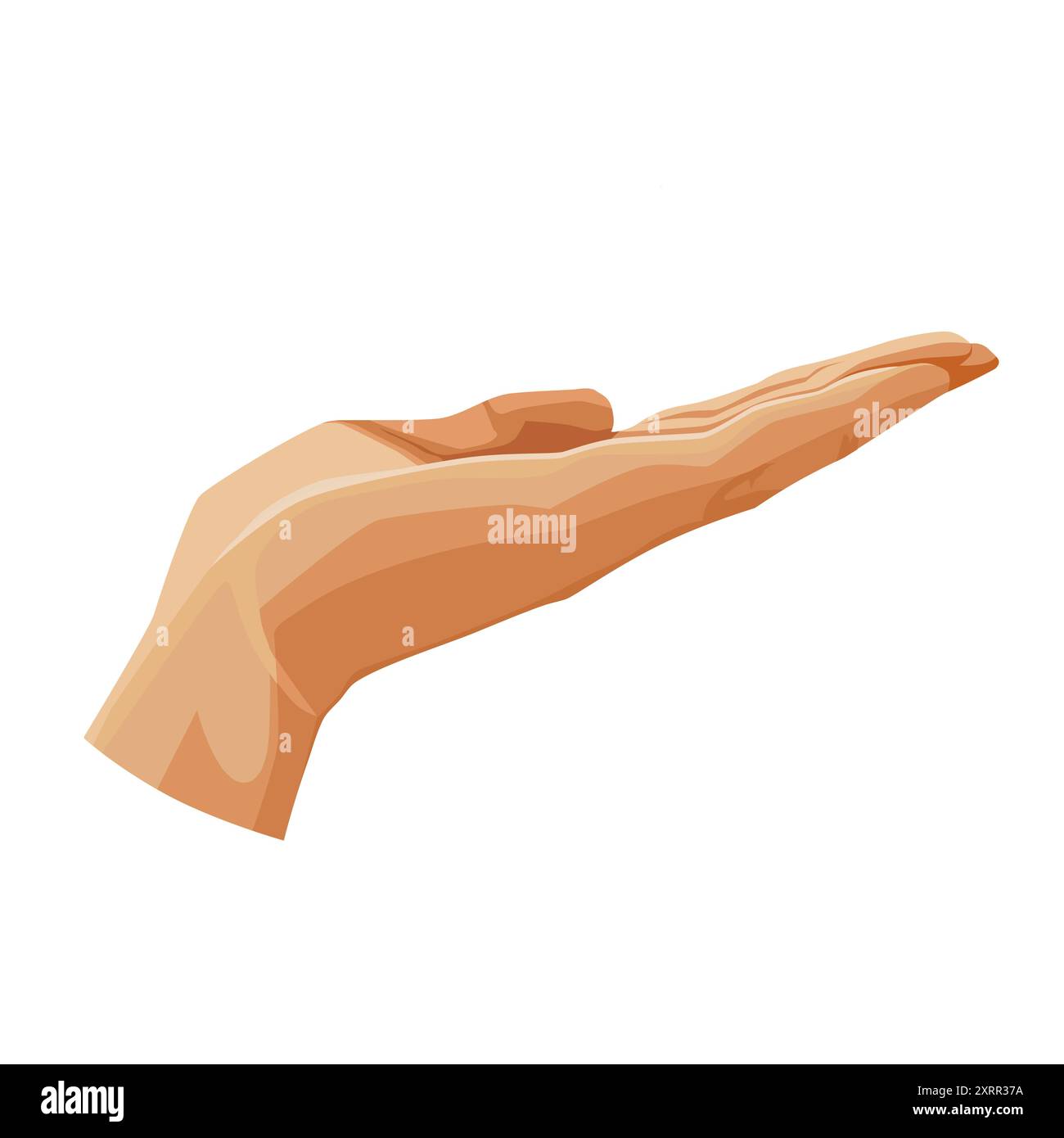 Mano umana che mostra il palmo aperto. Illustrazione vettoriale che indica un buon gesto in stile piatto. Vista di emoji per carta, banner, volantino, poster per amici Illustrazione Vettoriale