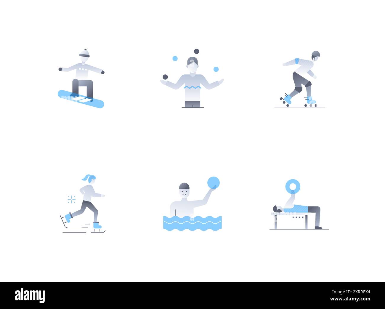 Sport estivi e invernali: Set di icone dal design piatto Illustrazione Vettoriale