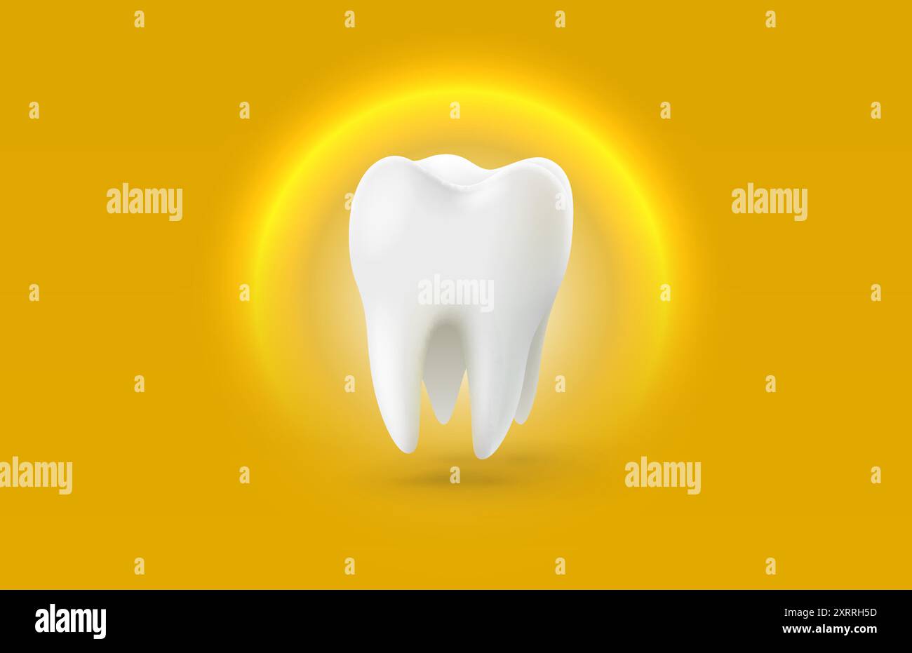 Dente bianco, illustrazione 3D di un dente su uno sfondo chiaro. Vettore Illustrazione Vettoriale