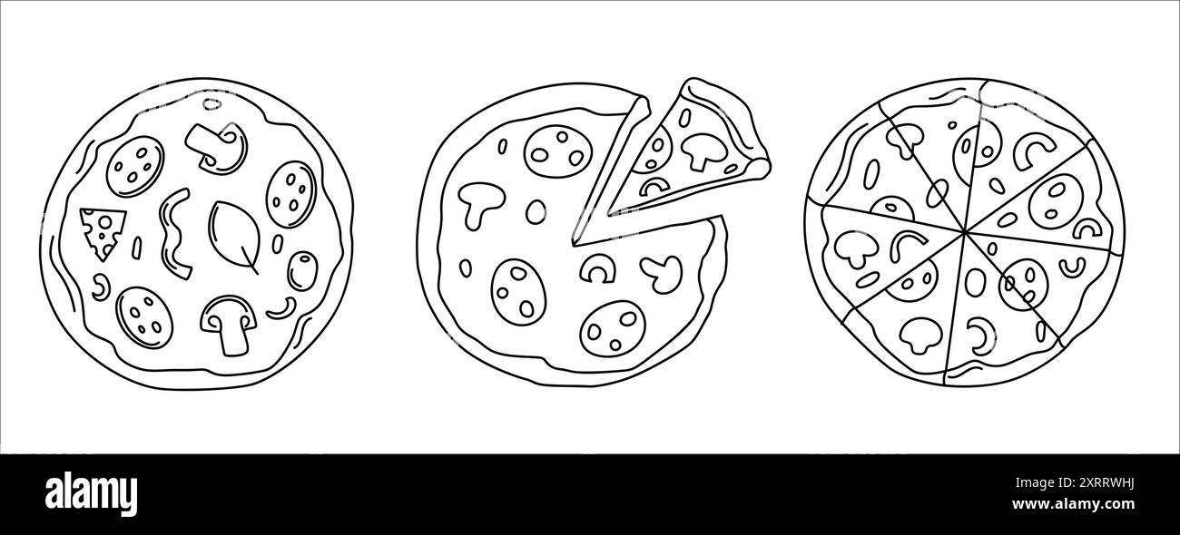 Set di pizza doodle Illustrazione Vettoriale