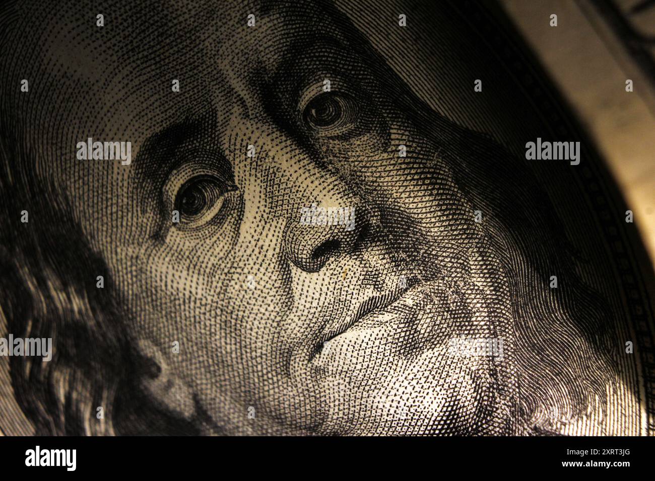 Benjamin Franklin affronta la banconota da cento dollari, macro, primo piano Foto Stock