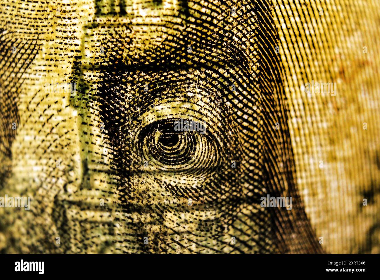 Benjamin Franklin affronta la banconota da 100 dollari, macro, primo piano Foto Stock