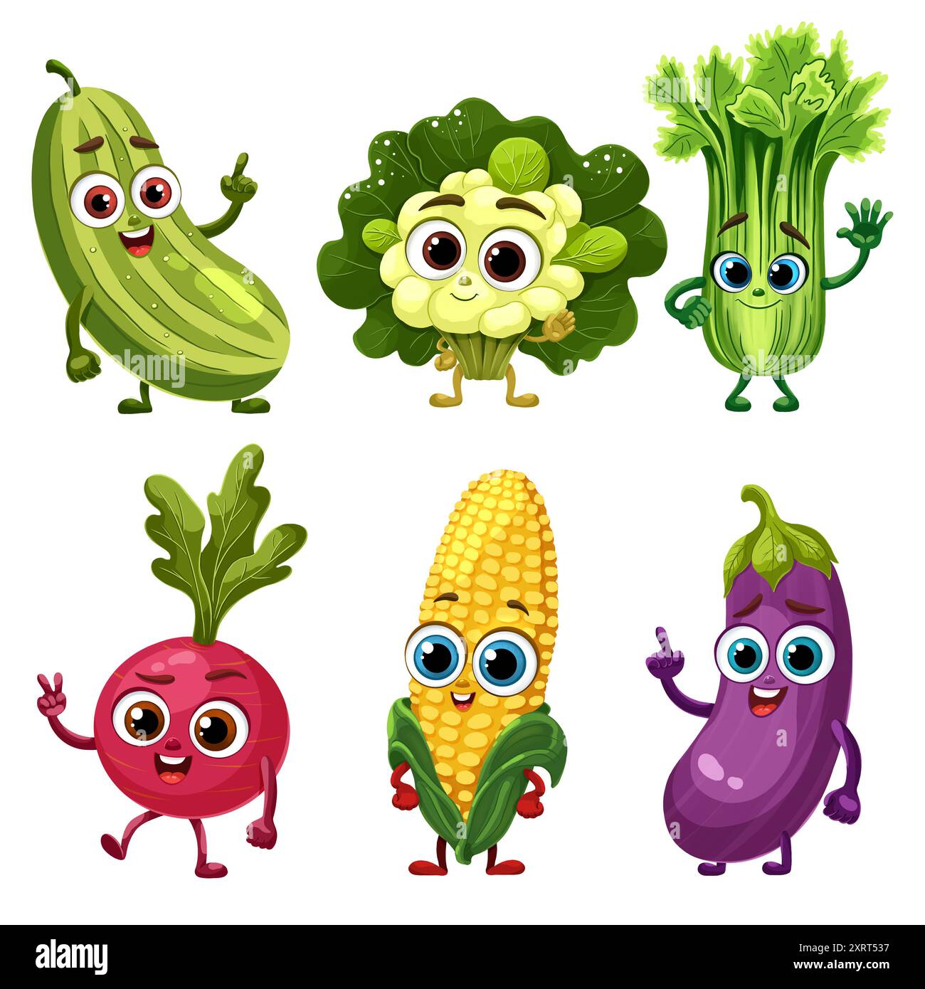 Illustrazione di verdure carine. Illustrazione dei personaggi dei cartoni animati. Isolato su sfondo bianco. Foto Stock