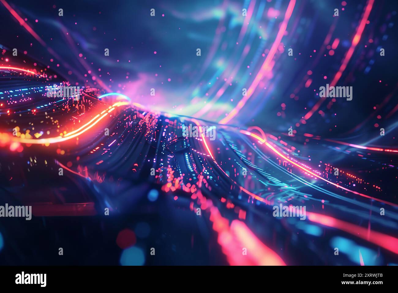 Tunnel astratto di uno spettro multicolore, brillante movimento energetico multicolore su sfondo nero Foto Stock