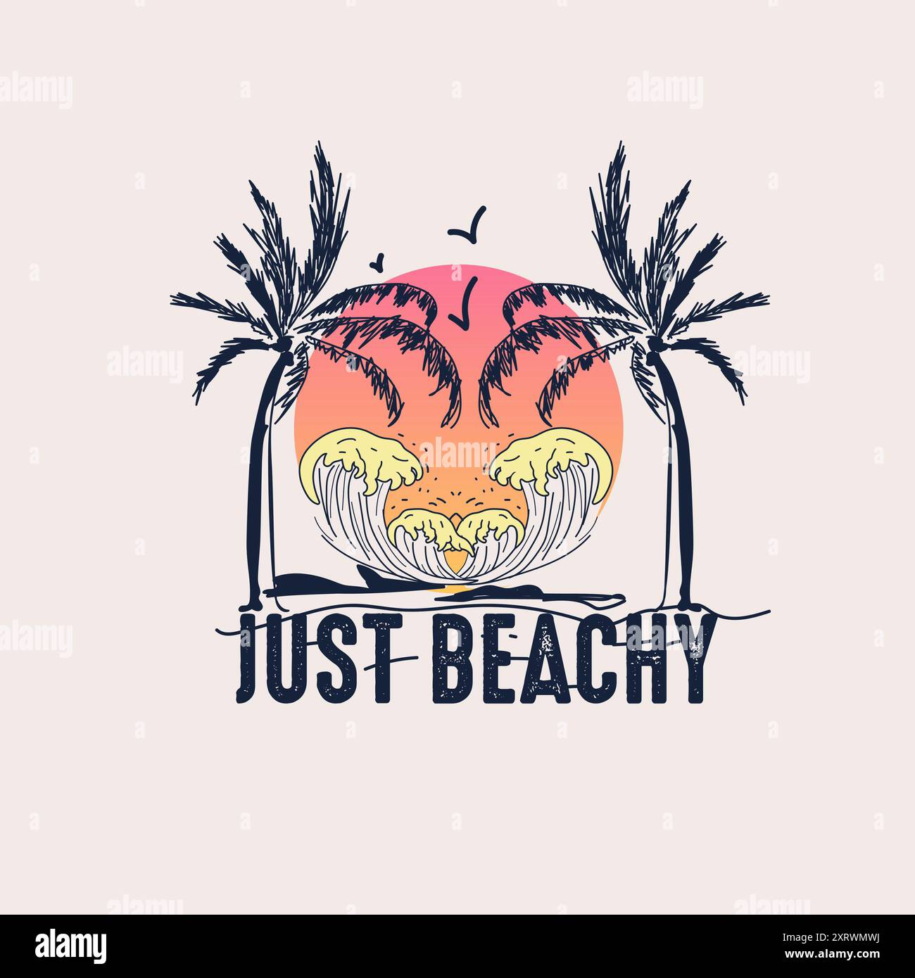 T-shirt con design grafico con palma estivo Just Beachy Illustrazione Vettoriale