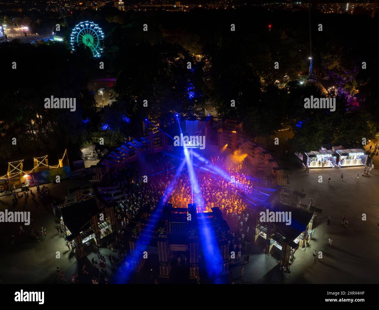 08.11.24. Budapest, Ungheria. Vista aerea del festival Sziget di Budapest. Questo è il più grande festival in Ungheria ogni anno. Ci sono concerti, Foto Stock