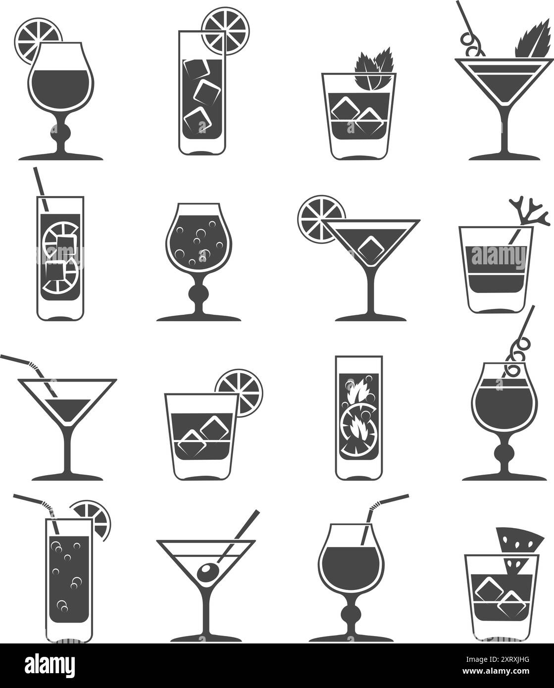 Icone di cocktail e bevande Illustrazione Vettoriale