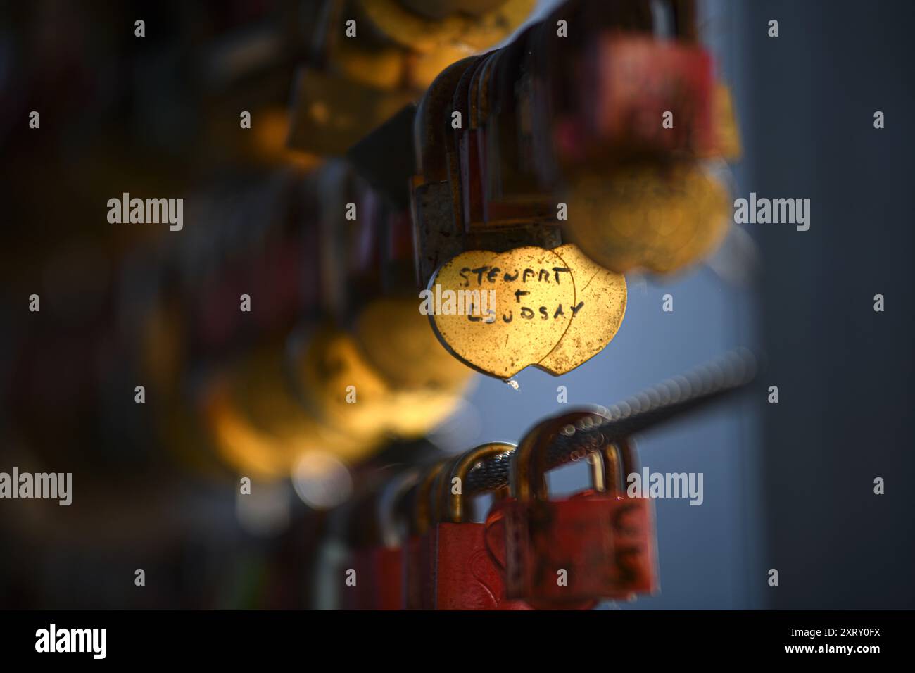 Lubiana: Amate i lucchetti nel Butcher's Bridge. Slovenia Foto Stock