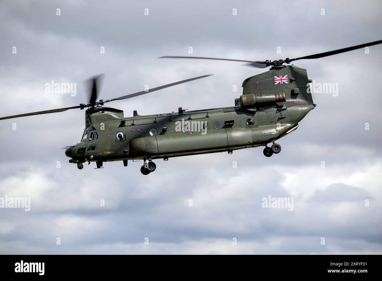 RAF Chinook display Team, partenza il giorno delle partenze presso il Royal International Air Tattoo Foto Stock