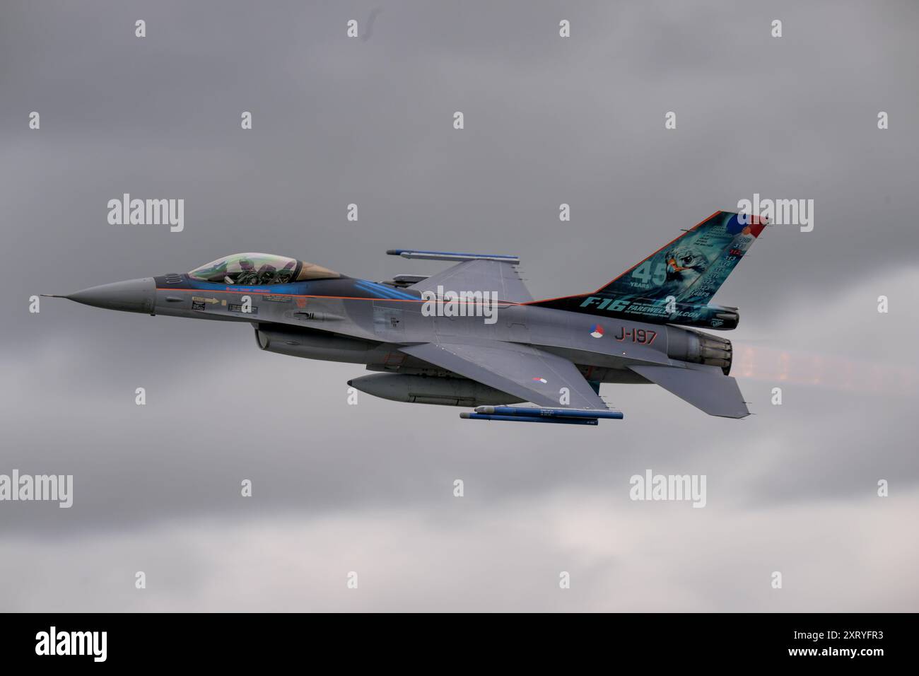 Royal Netherlands Air Force, F-16AM Fighting Falcon (Farewell Falcon) in partenza il giorno delle partenze presso il Royal International Air Tattoo Foto Stock