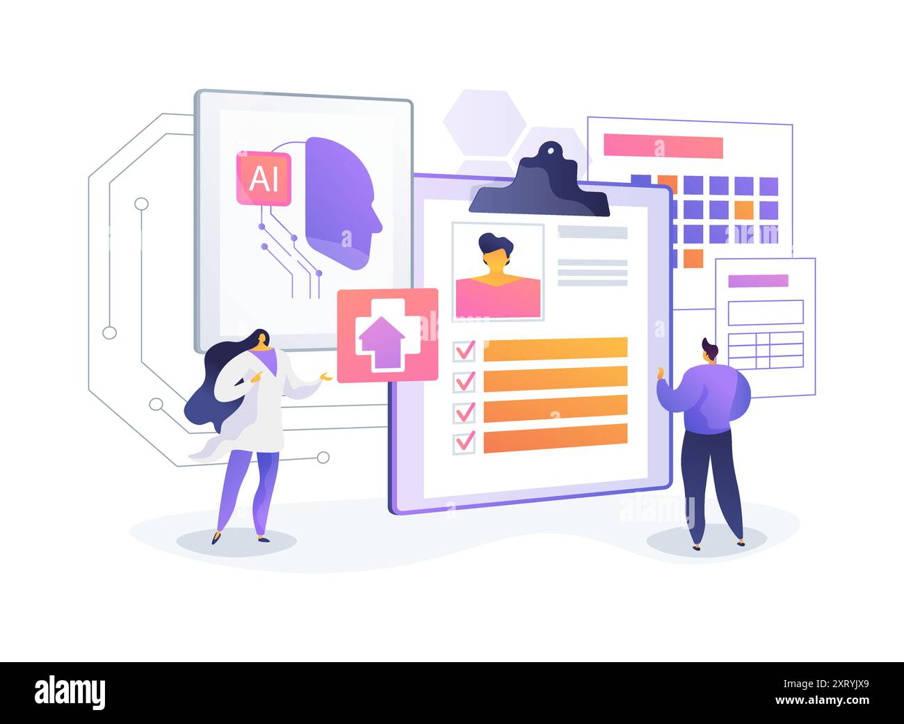 Illustrazione del vettore del concetto astratto dei piani di trattamento personalizzati basati sull'INTELLIGENZA ARTIFICIALE. Illustrazione Vettoriale