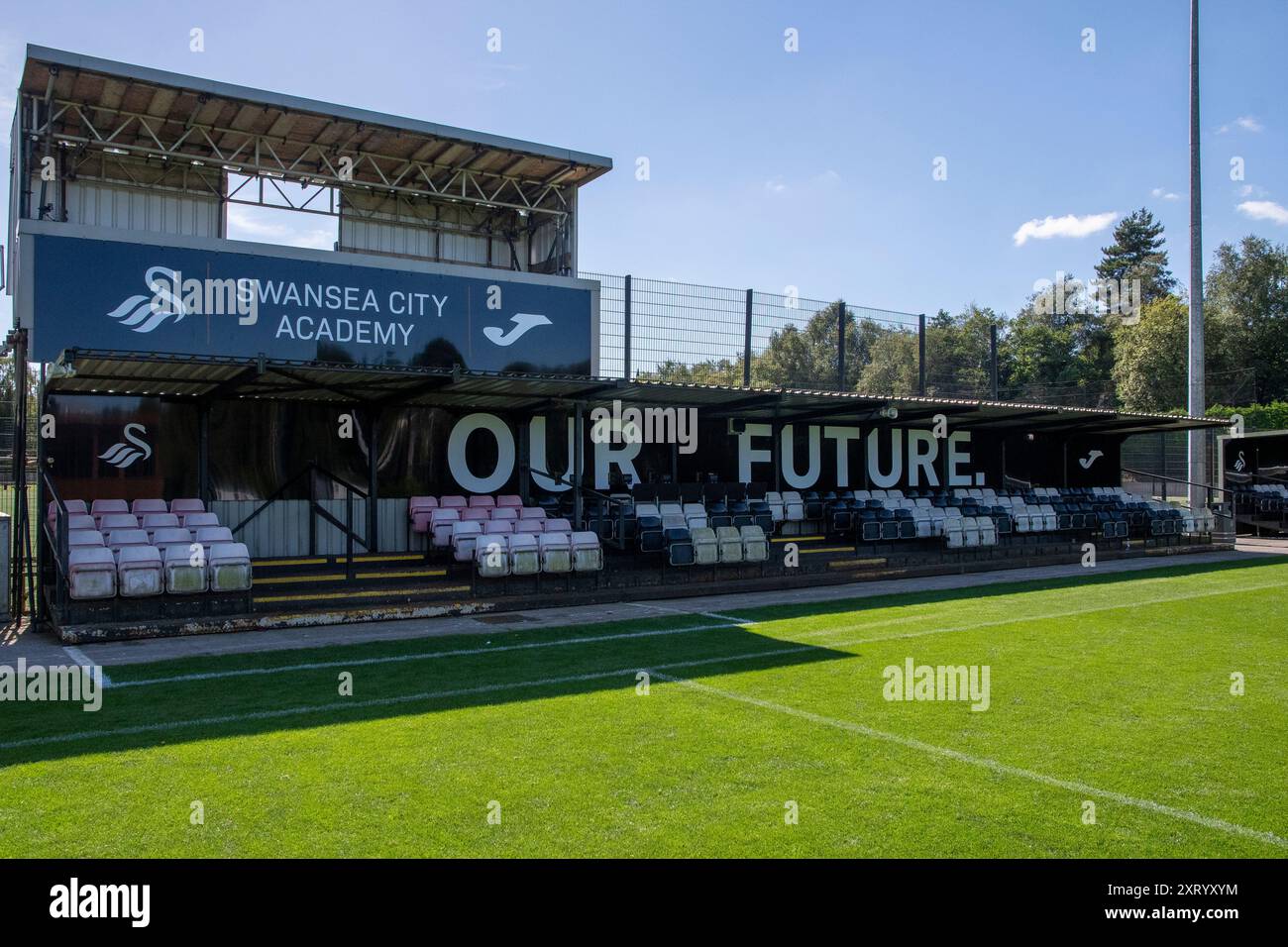 Landore, Swansea, Galles. 12 agosto 2024. Lo stand Our Future presso lo Swansea City Academy JOMA High Performance Centre di Landore, Swansea, Galles, Regno Unito, il 12 agosto 2024. Crediti: Duncan Thomas/Majestic Media. Foto Stock