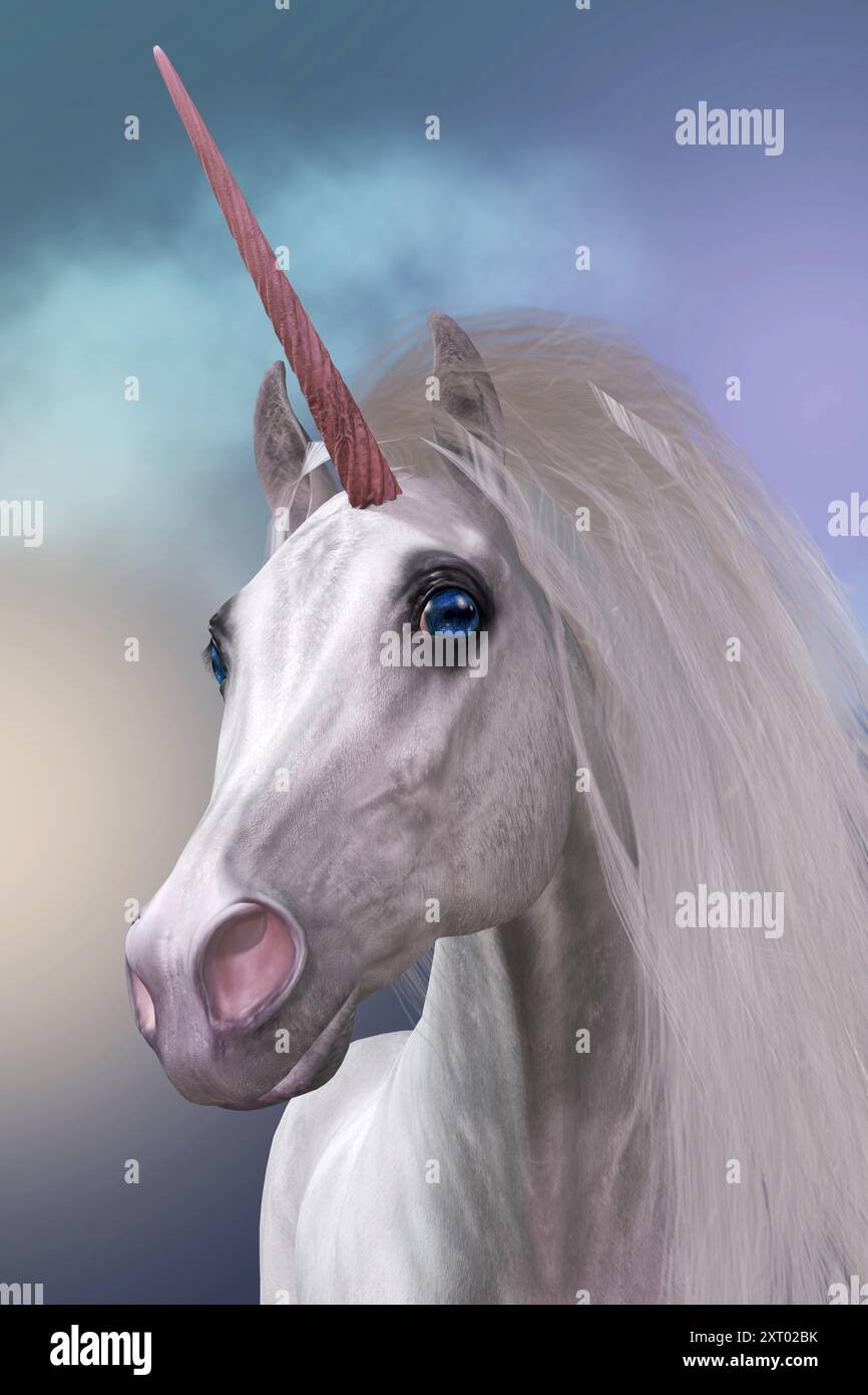 La Unicorn è una mitica creatura che ha un corpo di cavallo con la fronte il clacson e selvaggi zoccoli. Foto Stock
