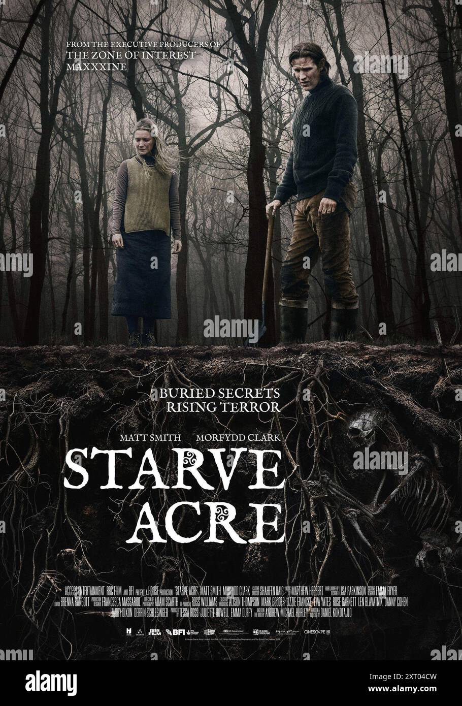 ACRO DI FAME, poster britannico, da sinistra: Morfydd Clark, Matt Smith, 2023. © Brainstorm Media / per gentile concessione di Everett Collection Foto Stock
