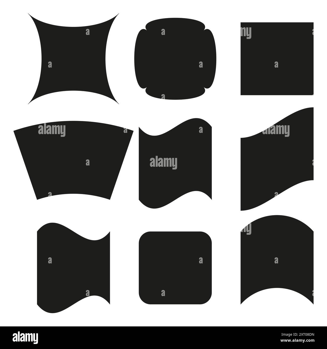 Set di forme astratte. Silhouette nere. Forme curve e distorte. Illustrazione vettoriale. Illustrazione Vettoriale