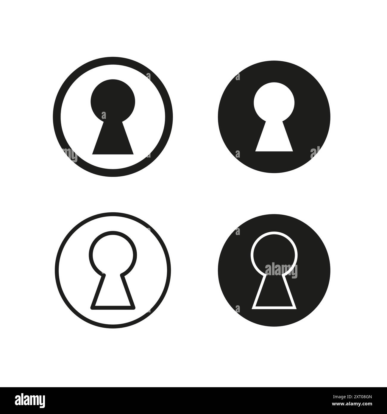 Set di icone keyhole. Bloccare il vettore di sicurezza. Forme nere minimaliste. Design circolare semplice. Illustrazione Vettoriale