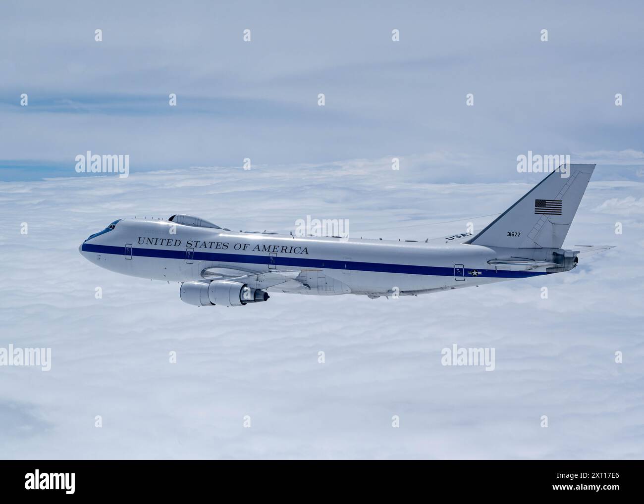 Un e-4B della U.S. Air Force assegnato al 595th Command & Control Group, Offutt Air Force base, Neb., vola in una sortita di addestramento sul Midwest, 15 maggio Foto Stock