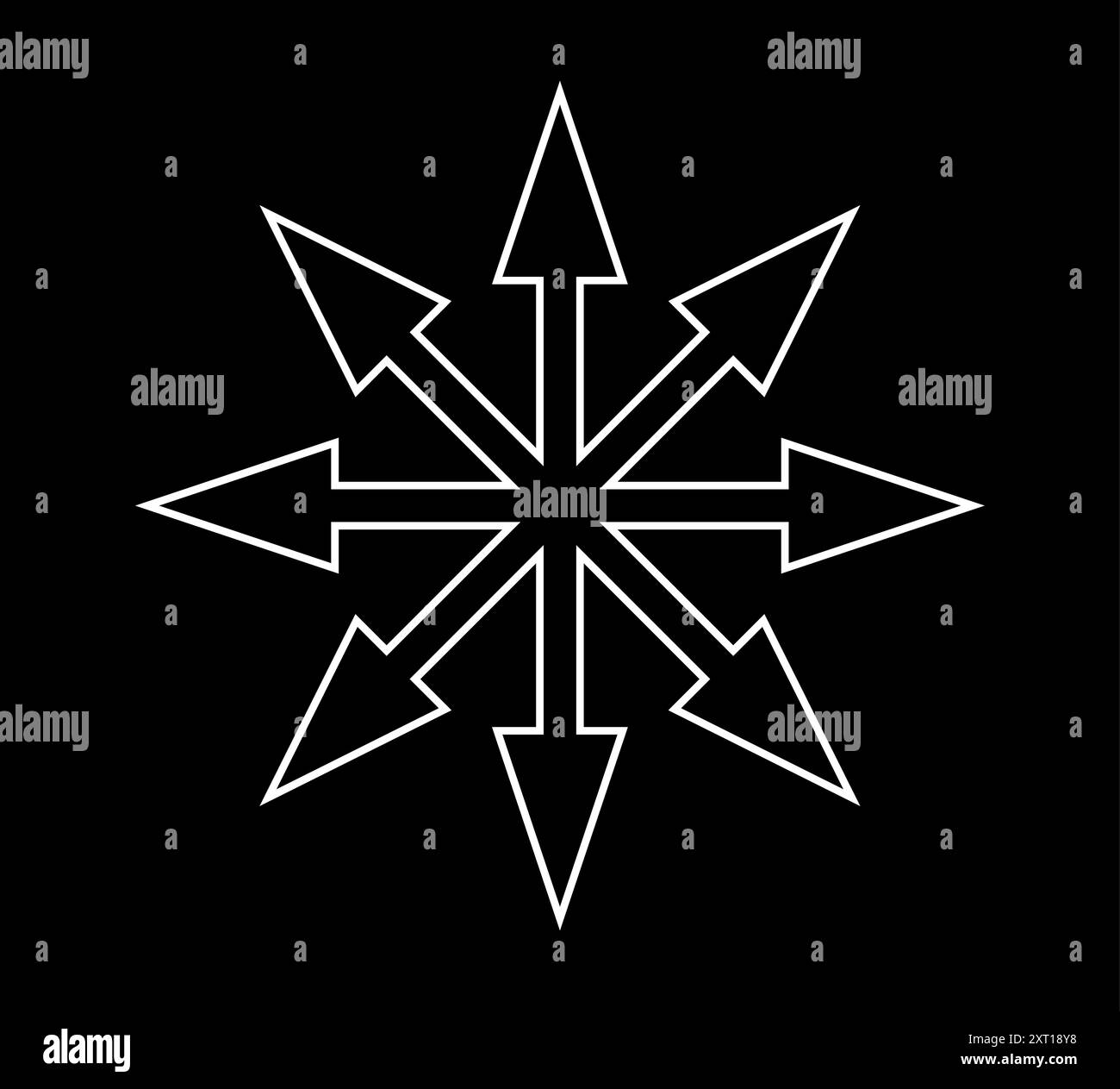 Simbolo della stella del caos. Frecce, simmetria radiale a otto punte. Illustrazione Vettoriale