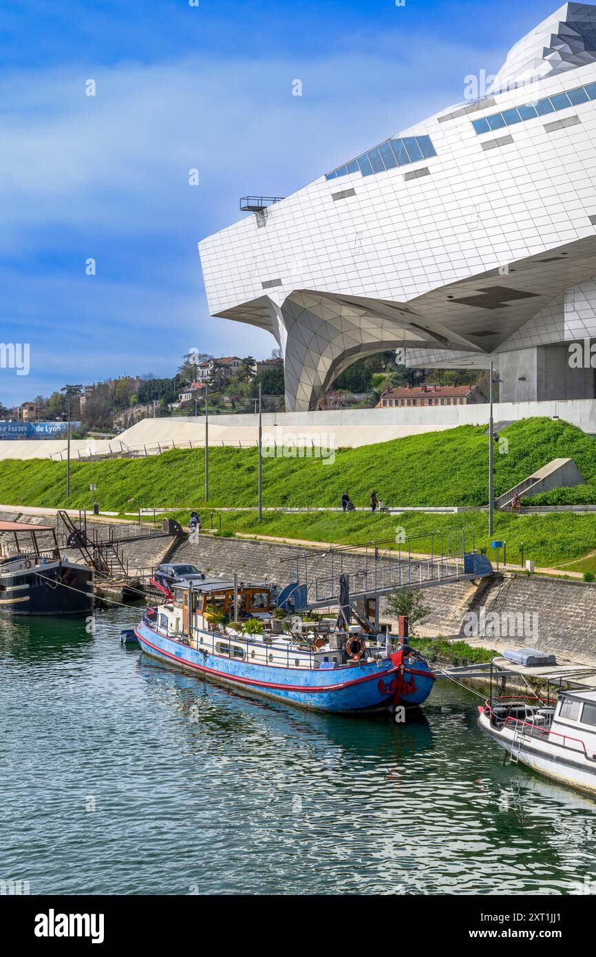 Il Musée des Confluences, un museo drammatico di scienza e antropologia decostruttivista all'estremità meridionale dell'isola Confluences a Lione, in Francia. Foto Stock