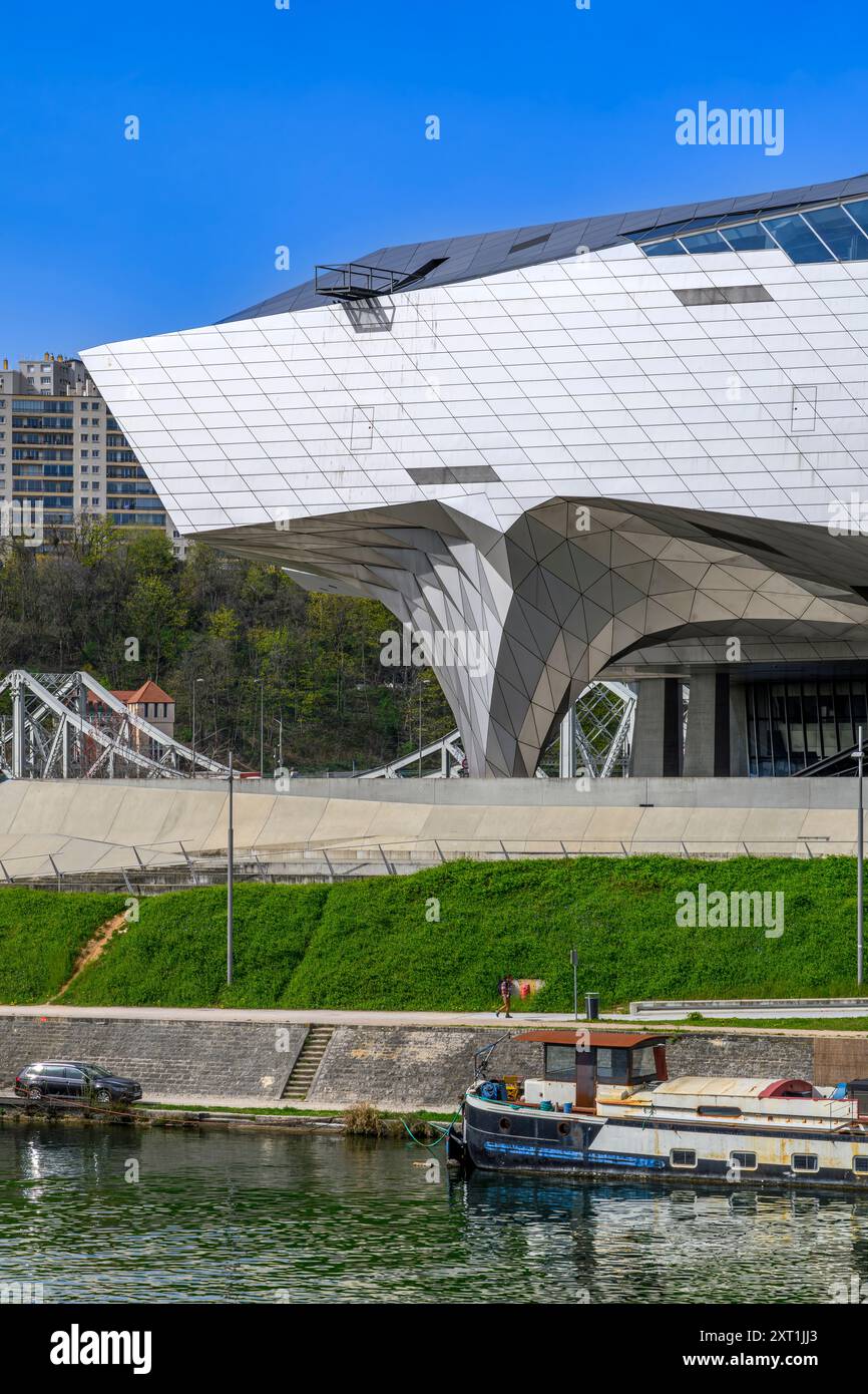 Il Musée des Confluences, un museo drammatico di scienza e antropologia decostruttivista all'estremità meridionale dell'isola Confluences a Lione, in Francia. Foto Stock