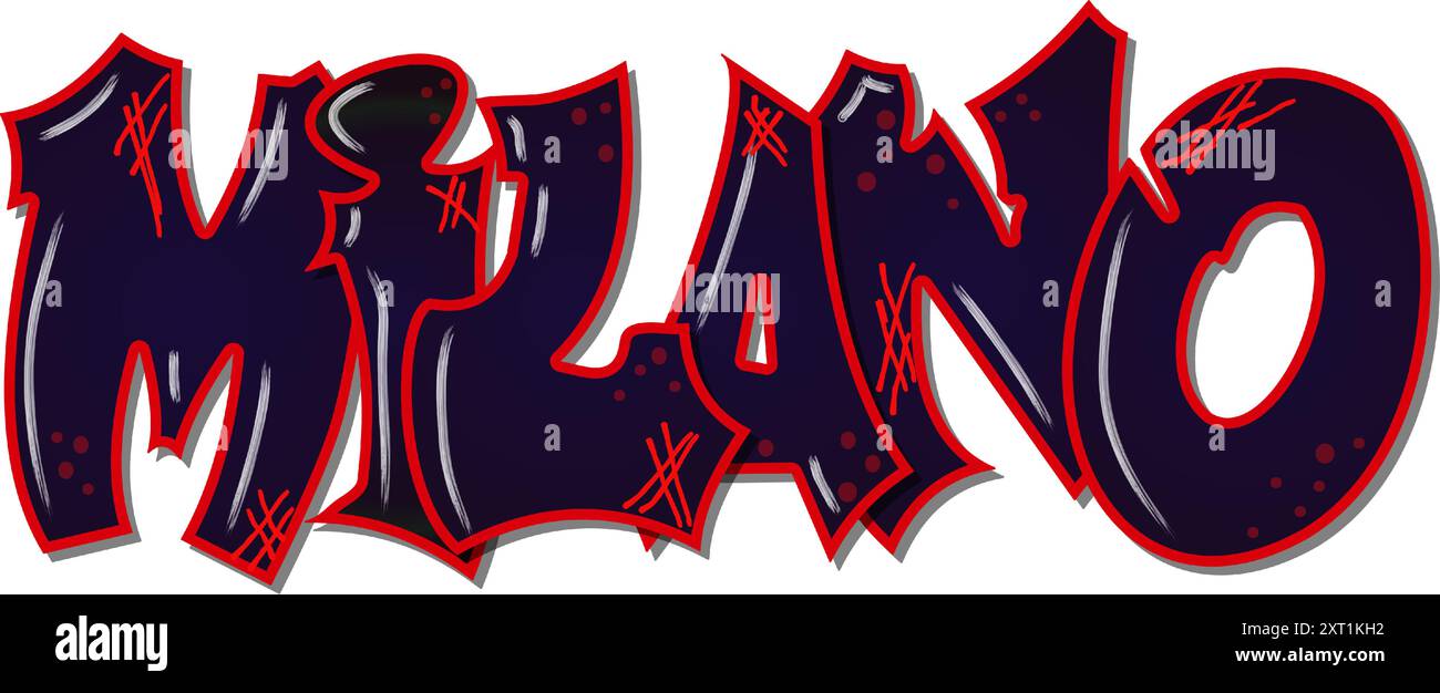 Milano -City ​​name -Word - grafica vettoriale - rosso e nero - graffiti sul muro - Street art - siti web, presentazioni, saluti, striscioni, Illustrazione Vettoriale