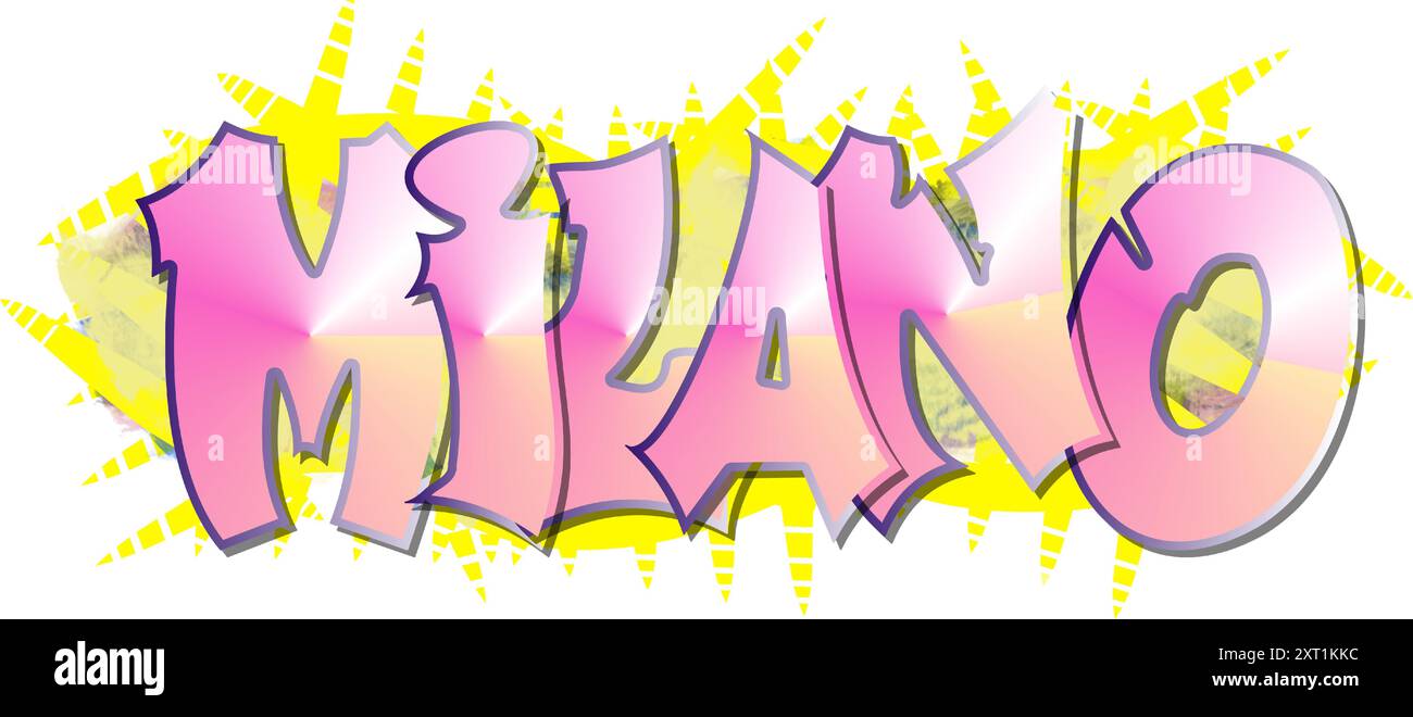 Milano -City ​​name -Word - grafica vettoriale - rosso e nero - graffiti sul muro - Street art - siti web, presentazioni, saluti, striscioni, Illustrazione Vettoriale