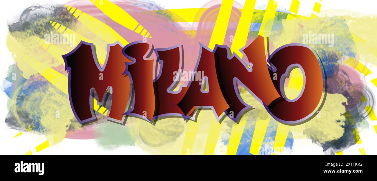 Milano -City ​​name -Word - grafica vettoriale - rosso e nero - graffiti sul muro - Street art - siti web, presentazioni, saluti, striscioni, Illustrazione Vettoriale