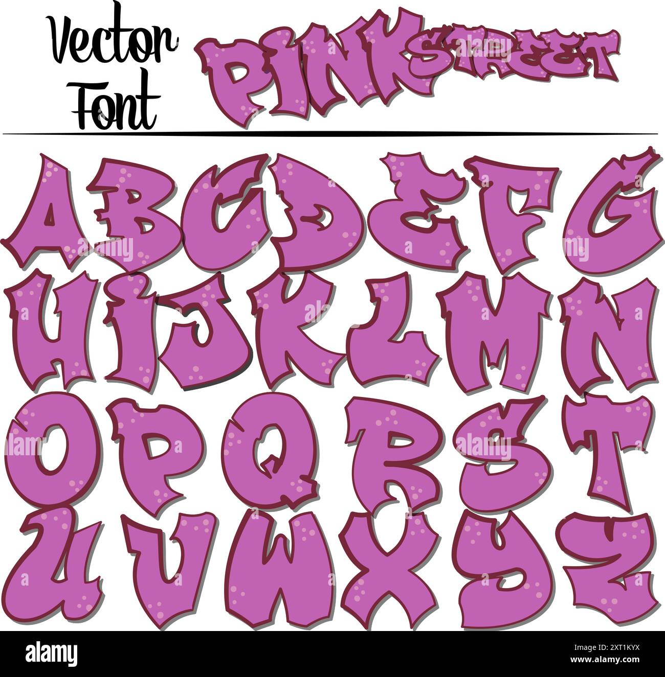Elegante carattere Street Art in stile graffiti, alfabeto completamente modificabile. Ogni lettera è separata in modo da poterla spostare facilmente per formare le proprie parole. Rosa Illustrazione Vettoriale