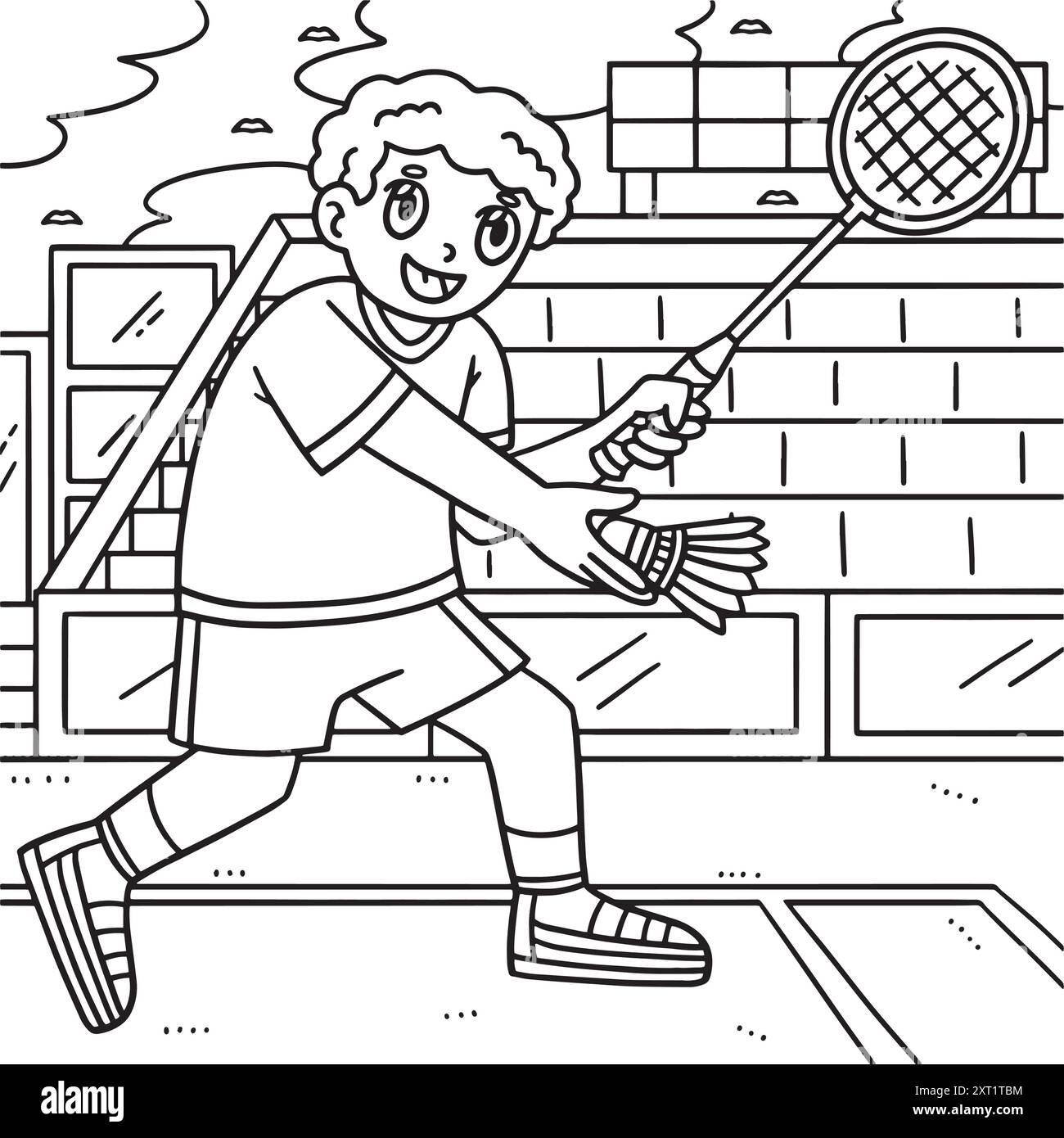 Giocatore di badminton che serve la pagina da colorare del rubinetto Illustrazione Vettoriale