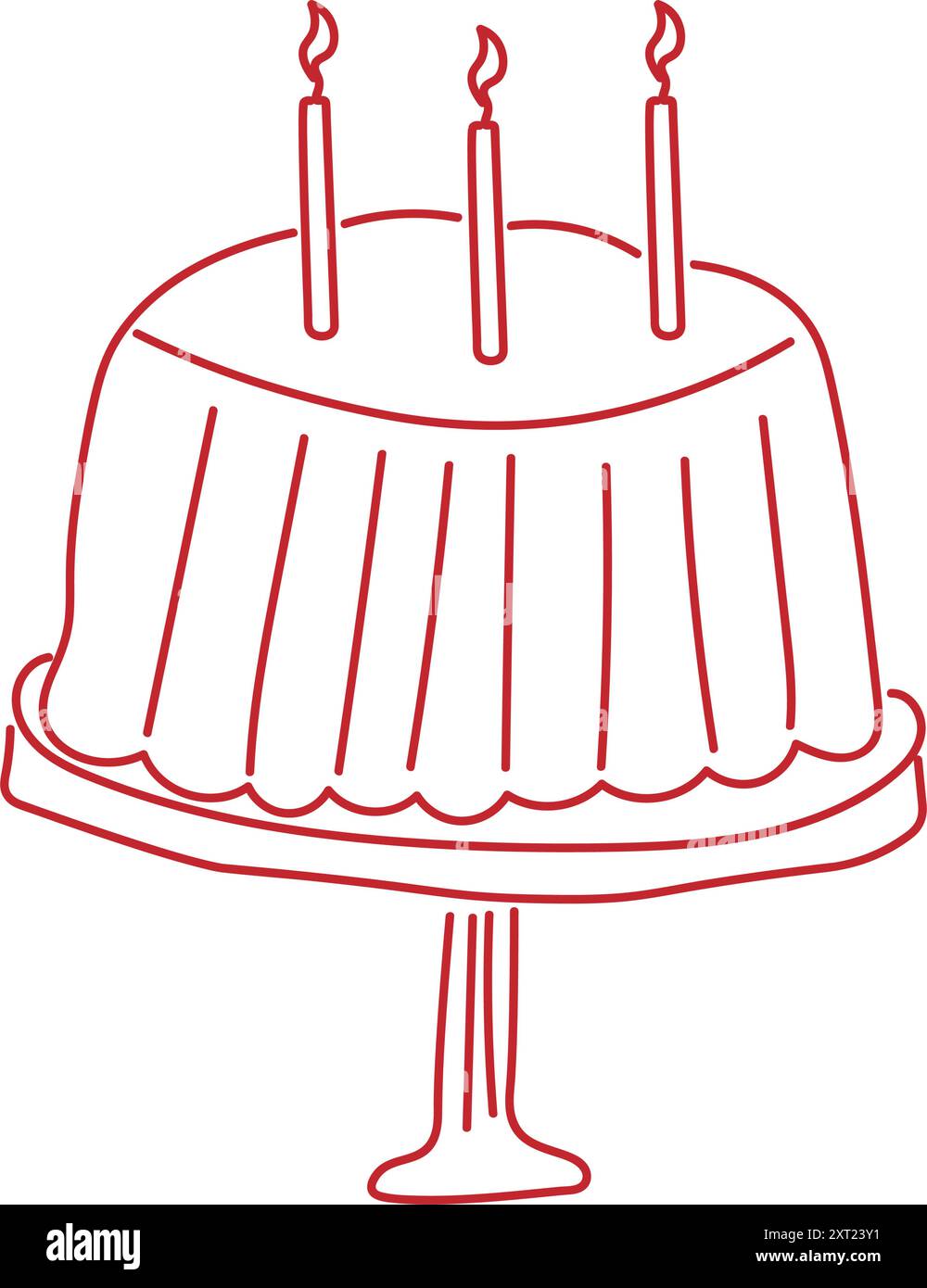 Torta delicata e gustosa con candele su un piedistallo. Perfetto per compleanni, matrimoni, feste, anniversari. Moderno stile doodle alla moda. Illustrazione vettoriale Illustrazione Vettoriale