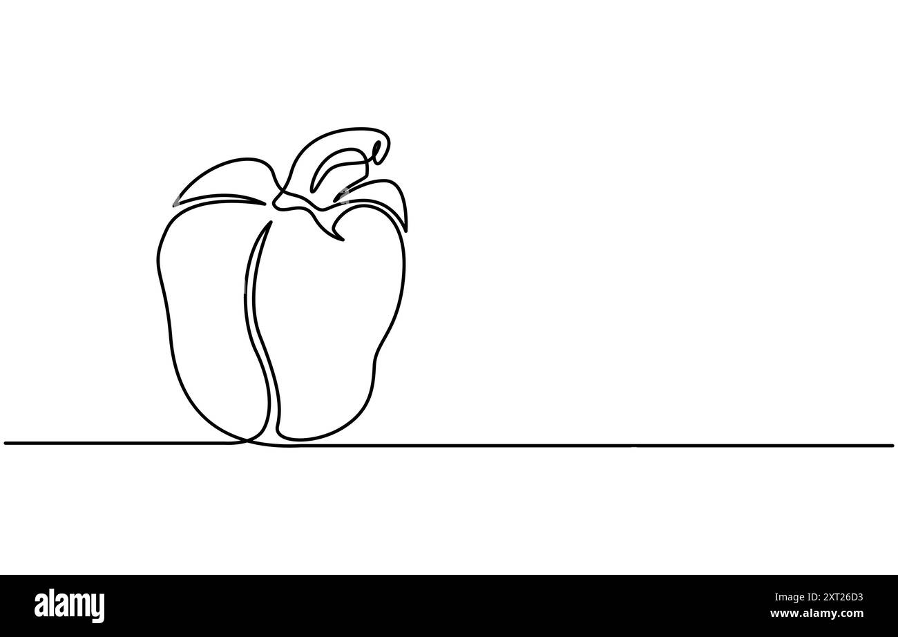 Disegno continuo di una linea di peperone dolce, vettoriale di disegni di linee di peperoni Illustrazione Vettoriale